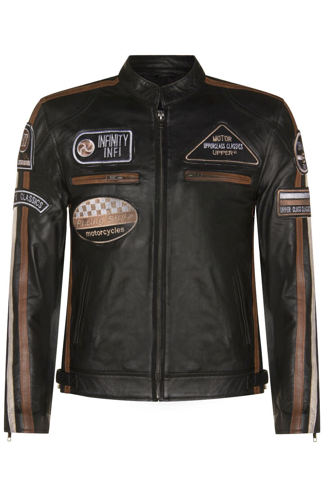 Mens Versatile Leather Biker Jacket-Stone