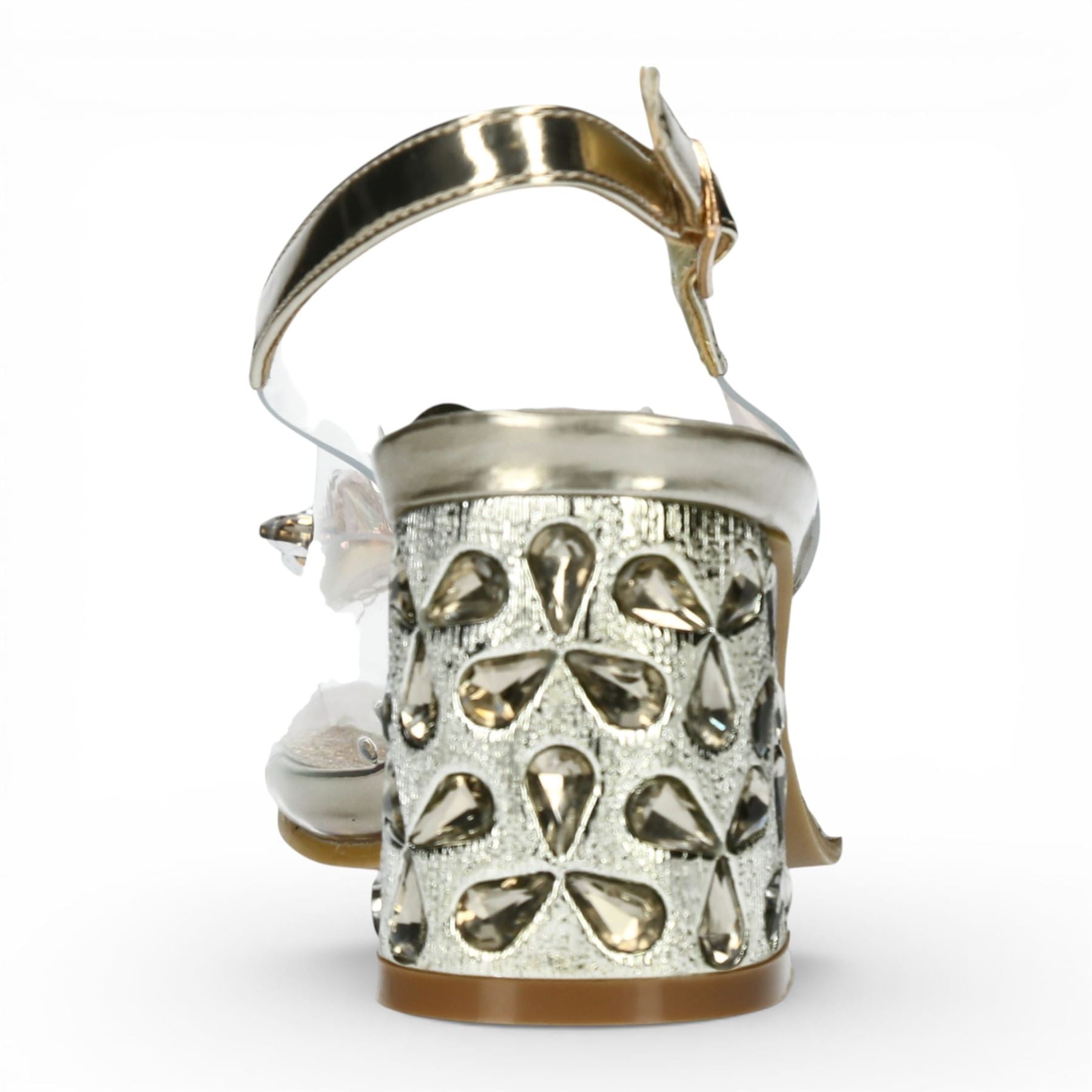 Laura Vita Women’s Clear Golden Slip-On Cinderella Block Heel Sandals - Marlene 12