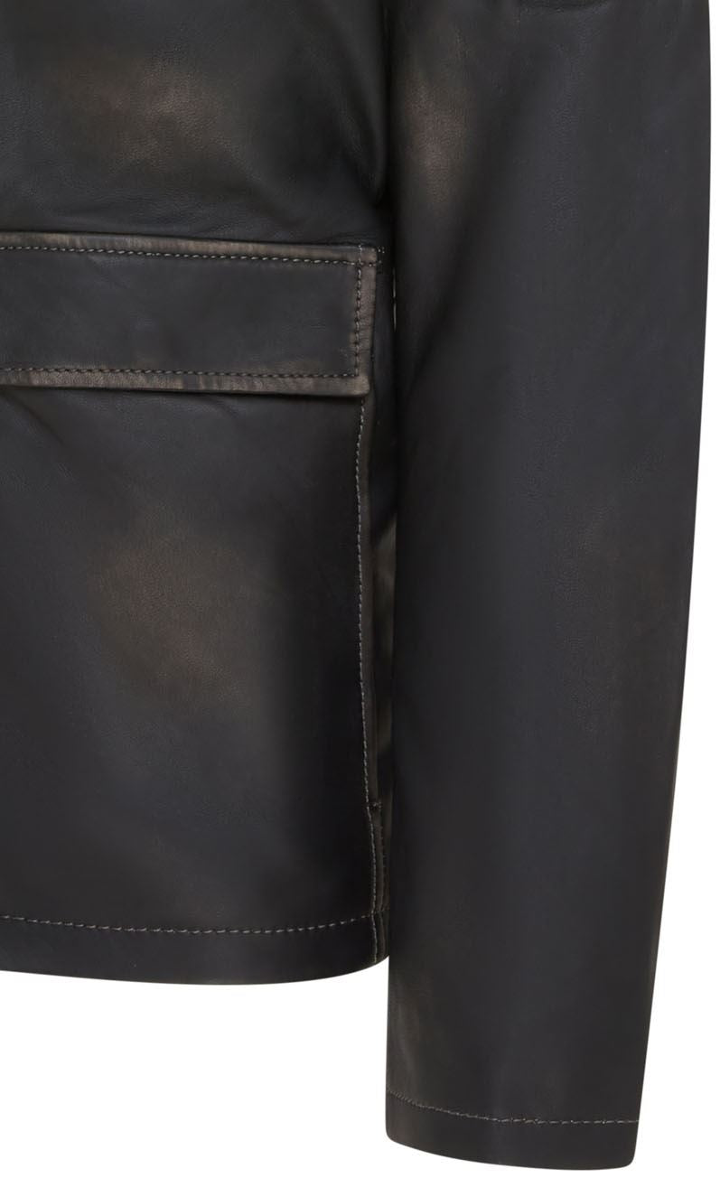 Mens Vintage Black Leather Safari Parka Jacket - Fagernes