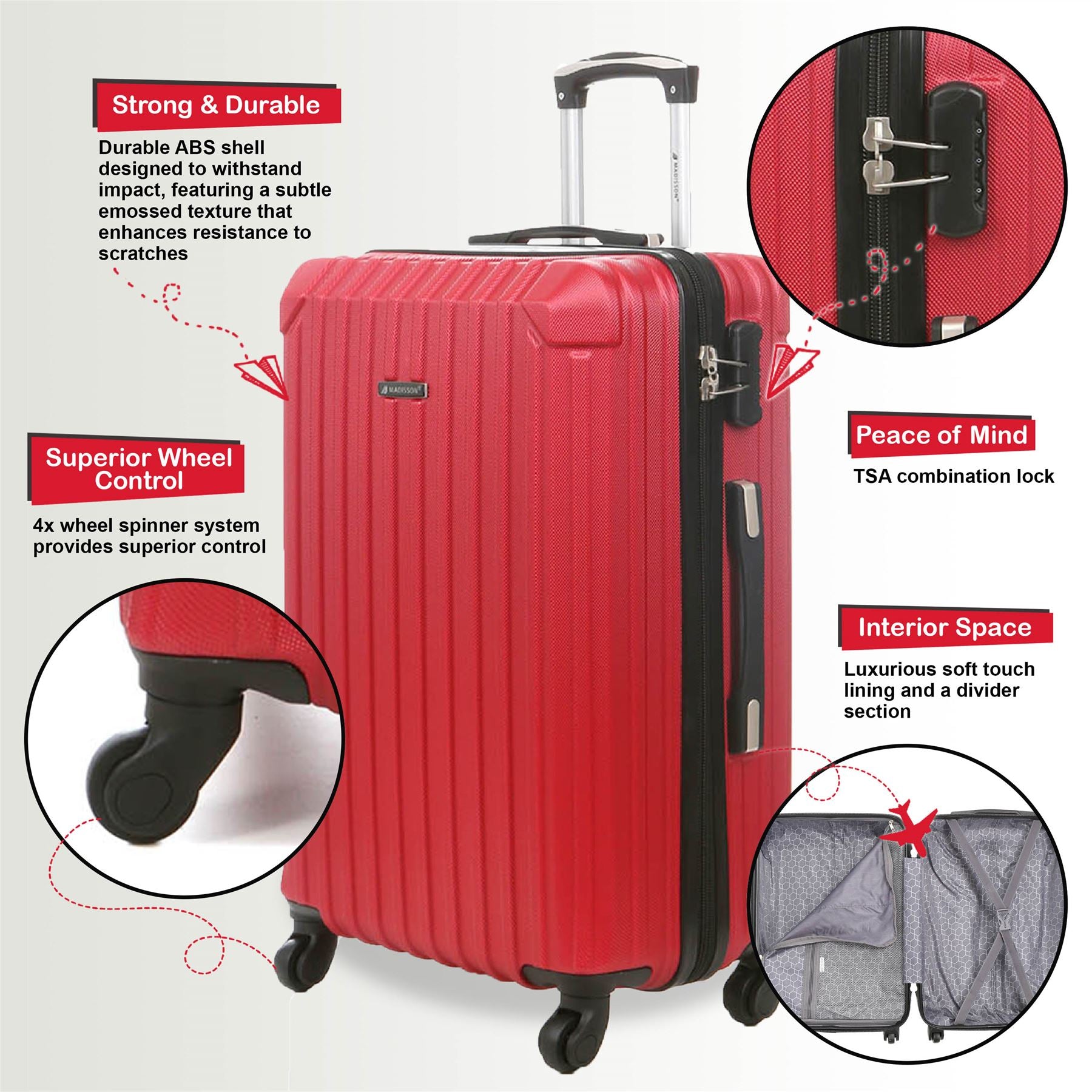 Corowa Set of 4 Hard Shell Suitcase in Red