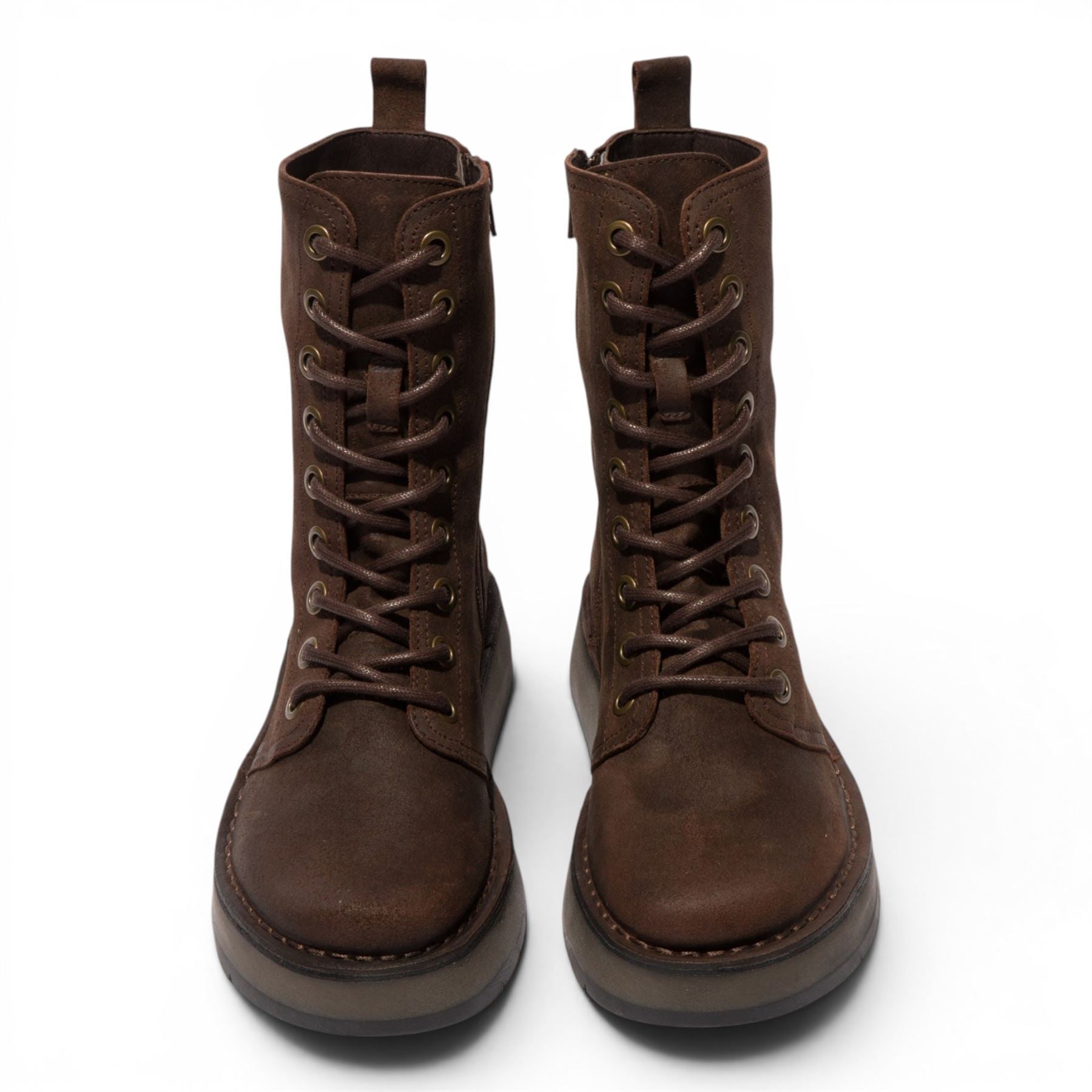 Fly London Womens Combat Brown Suede Leather Lace-up Boots - RAMI043