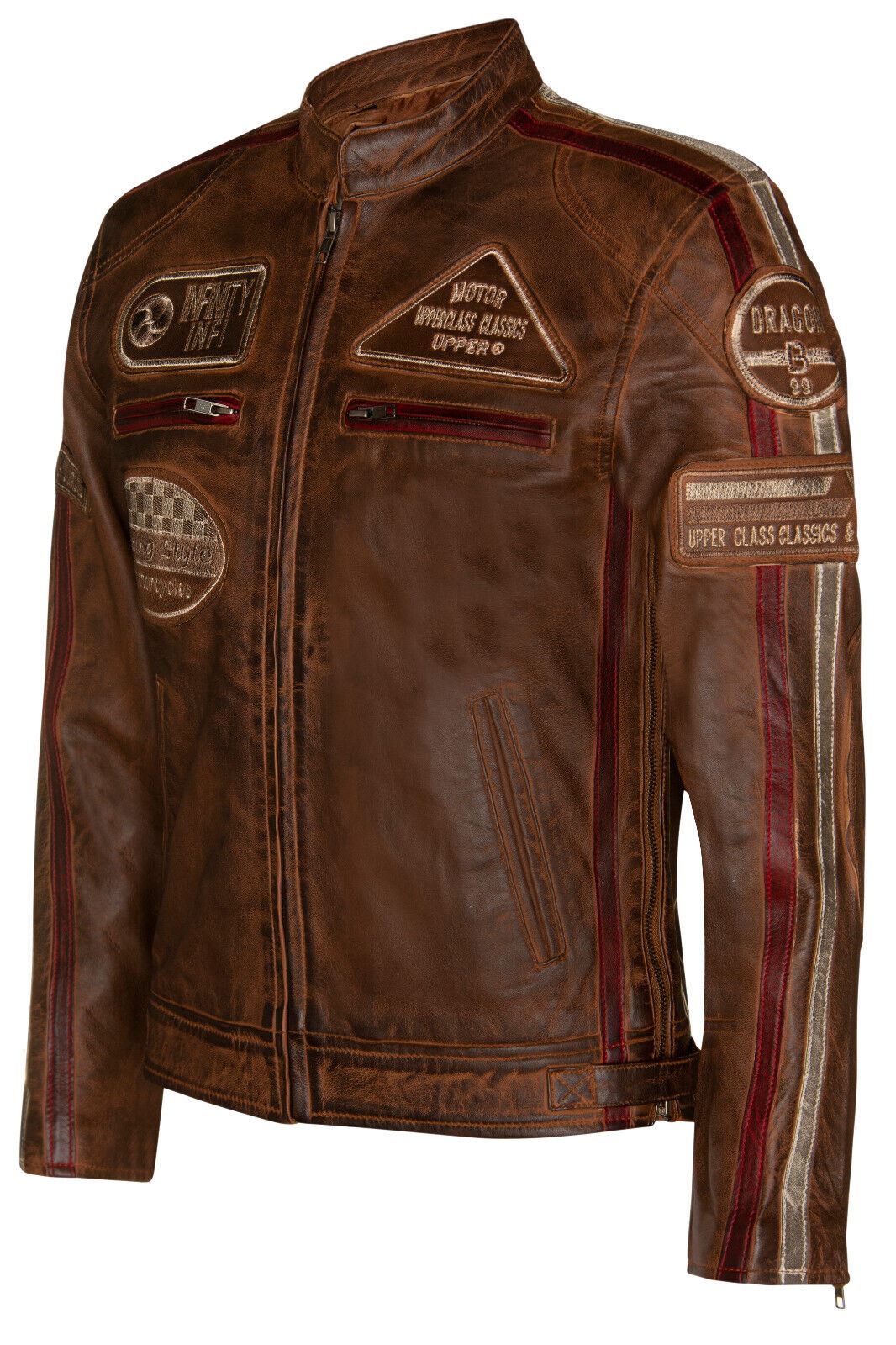 Mens Versatile Leather Biker Jacket-Stone
