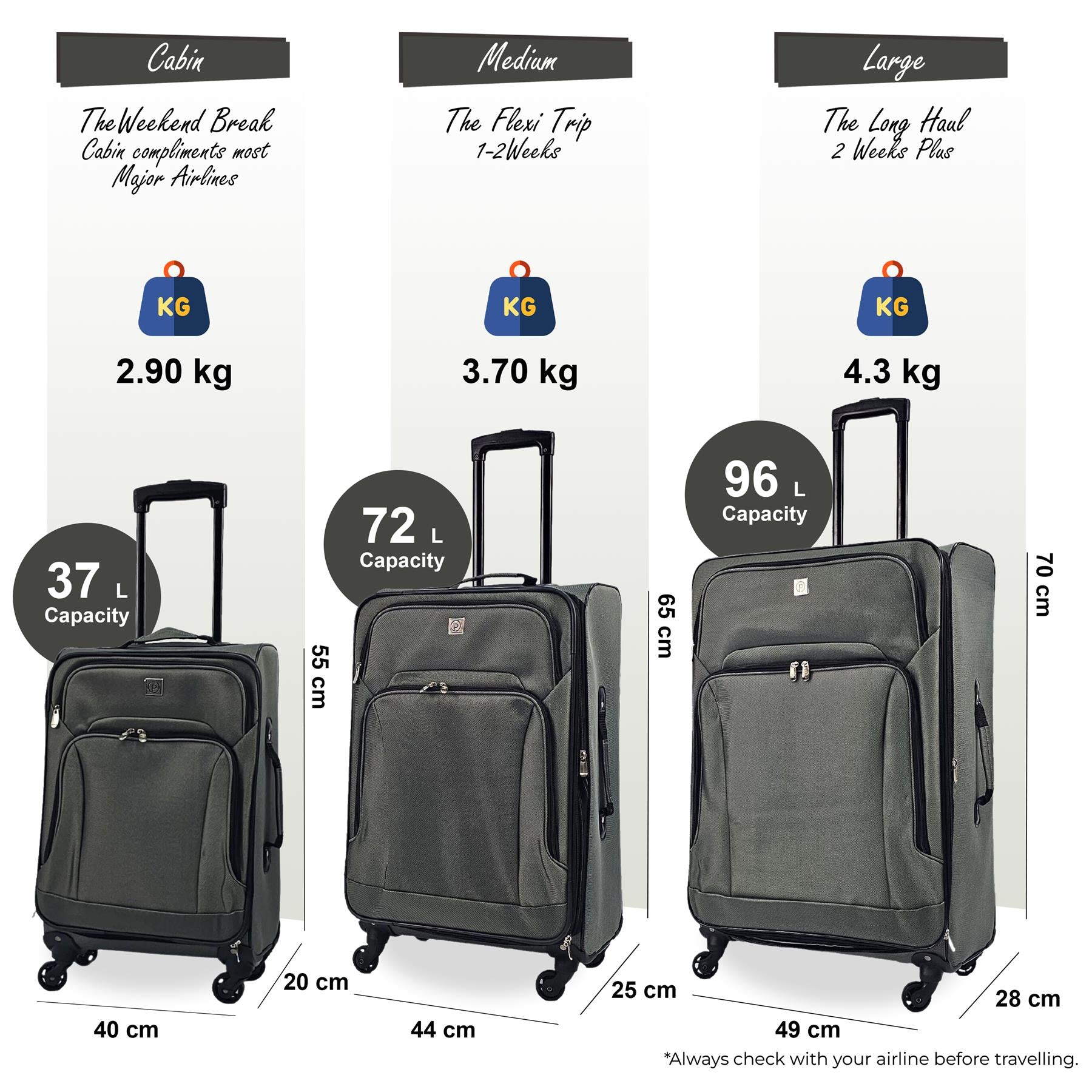 Lightweight Soft Shell Luggage Suitcase Travel Set