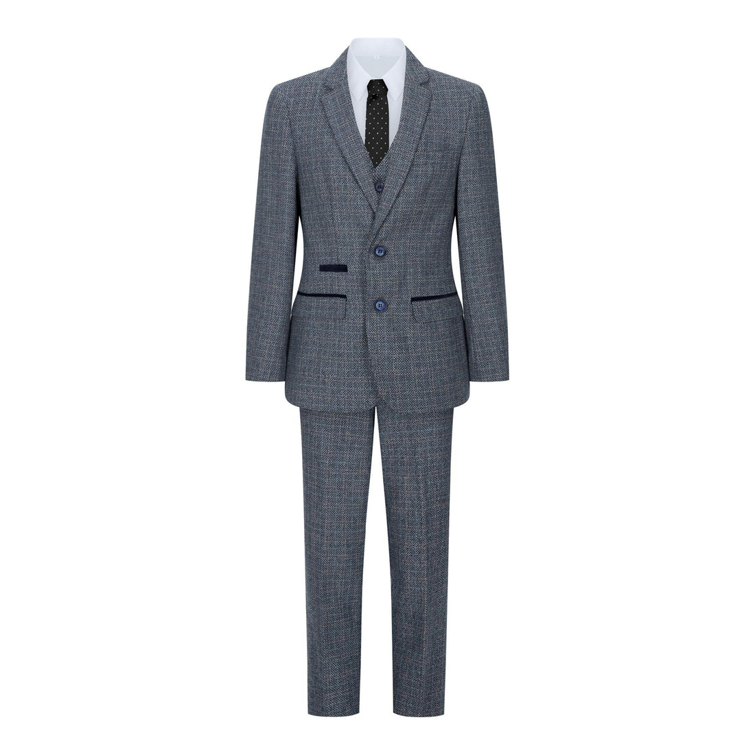 Boys 3 Piece Blue Tweed Check Vintage Retro Suit