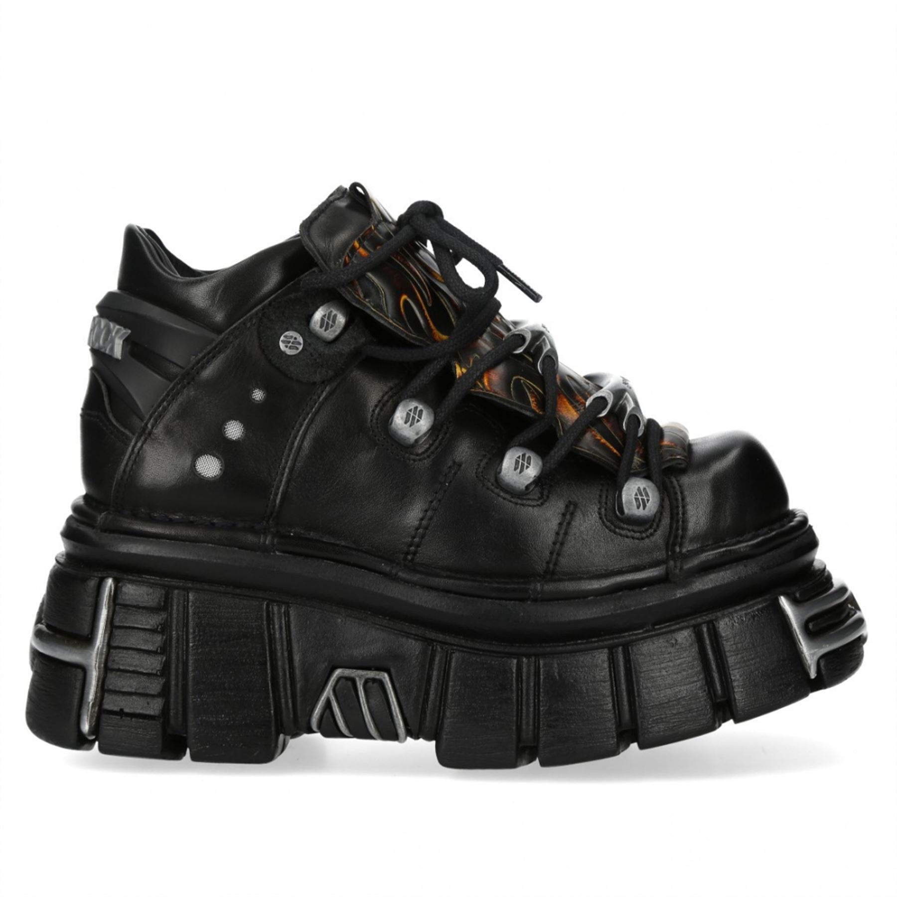 New Rock M-106N-C86 Black Flame Leather Gothic Ankle Platform Boots