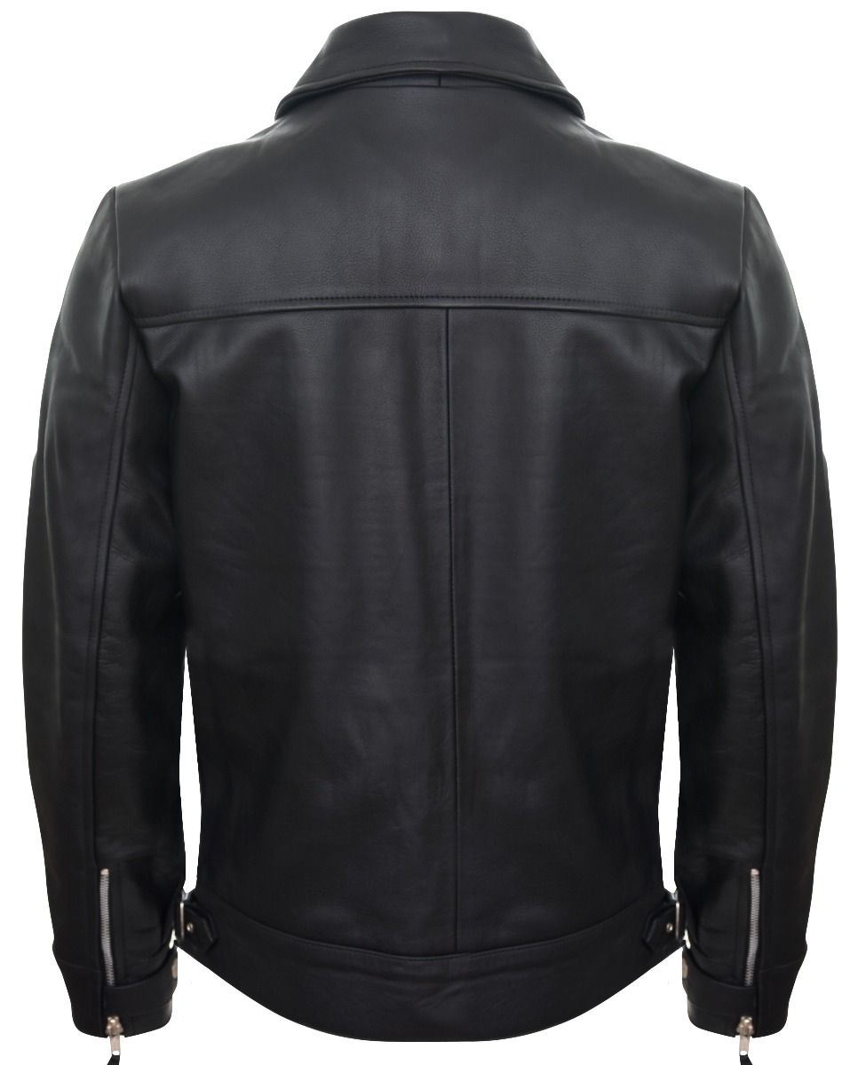 Mens Black Cowhide Leather Harrington Jacket-Skipton