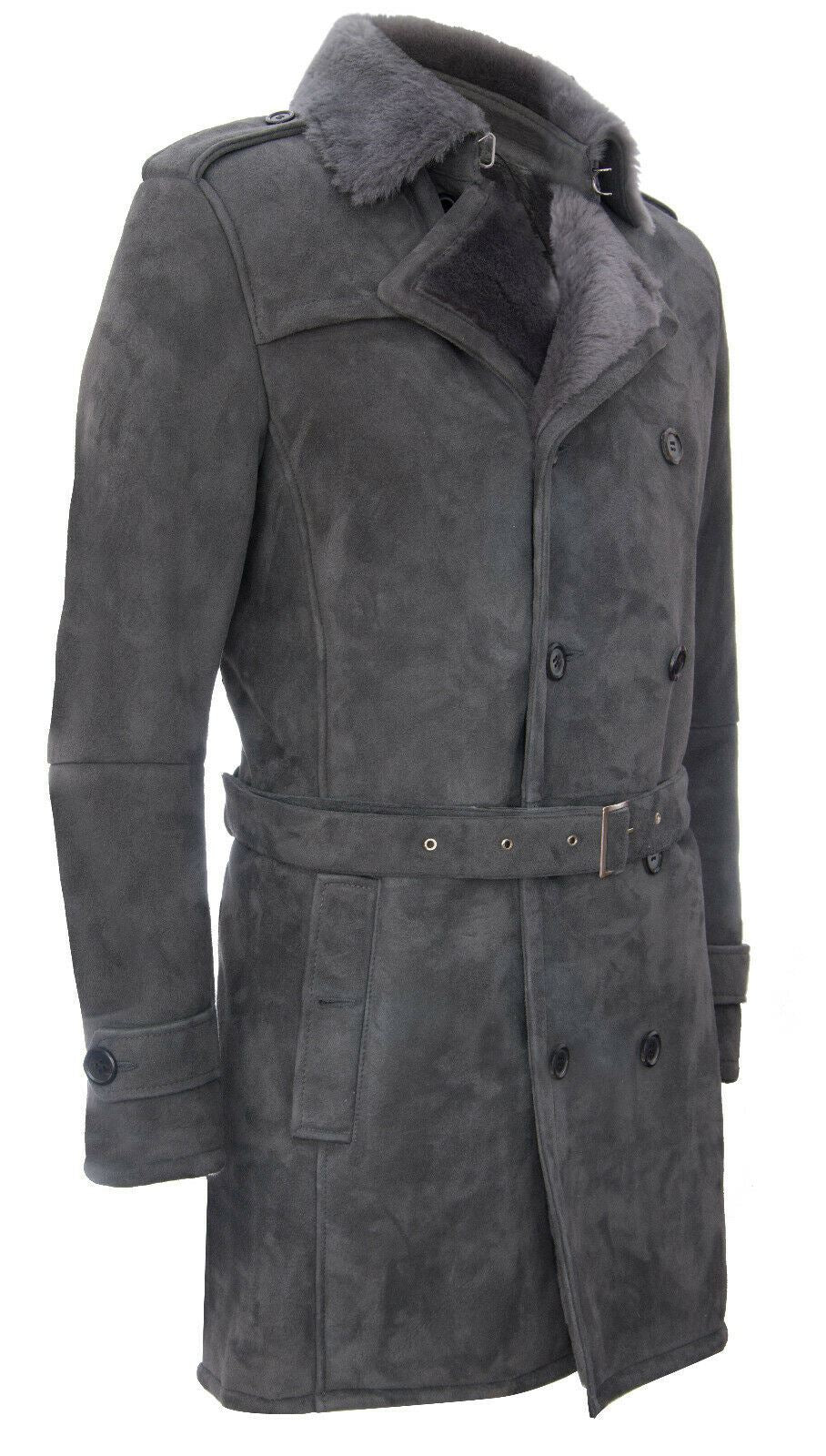 Mens Suede Sheepskin Double Breasted Coat-Kempston
