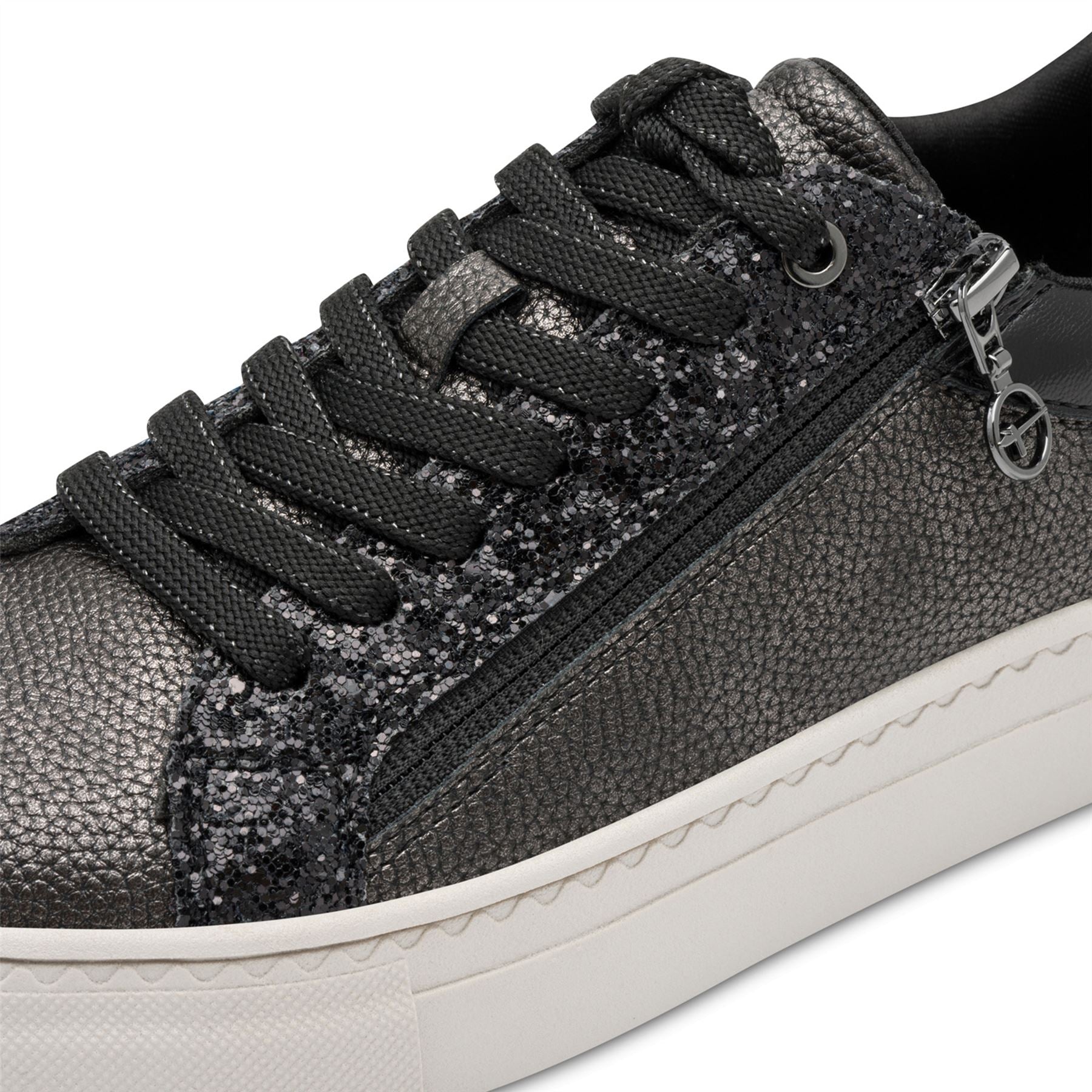 Tamaris Womens Pewter Silver Faux Leather Fashion Lace Up Sneakers