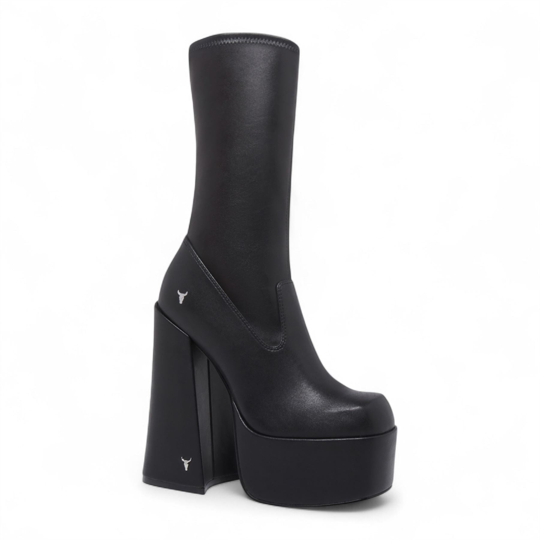 Windsorsmith Womens Black Mid-Calf Sock Platform Goth Heel Boots - Saviour