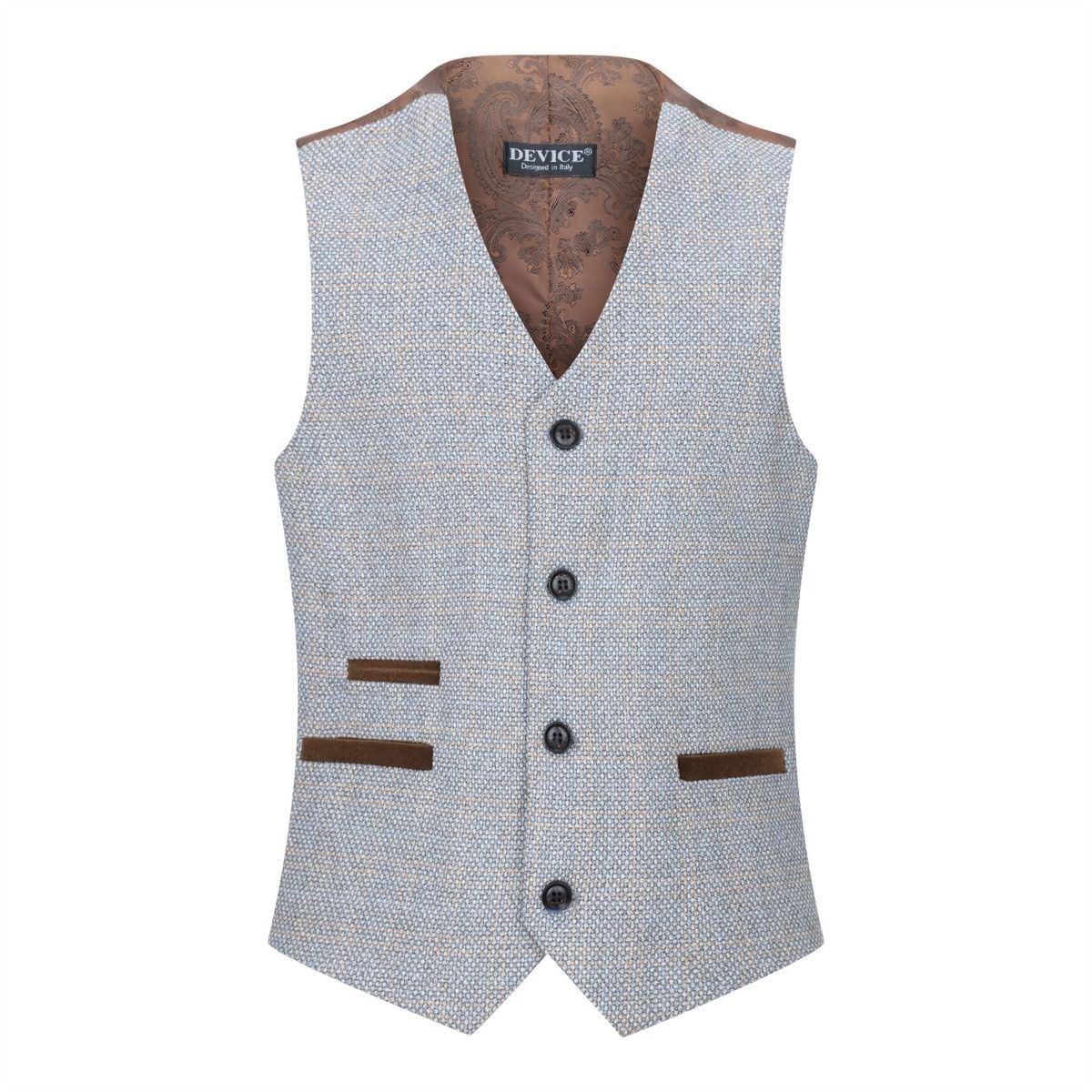 Boys 3 Piece Cream Tweed Check Vintage Retro Suit
