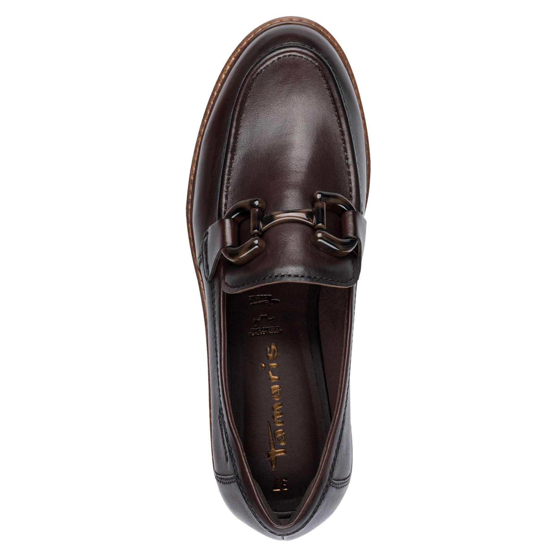 Tamaris Womens Mocca Brown Leather Loafers Slip-On Platform Shoes