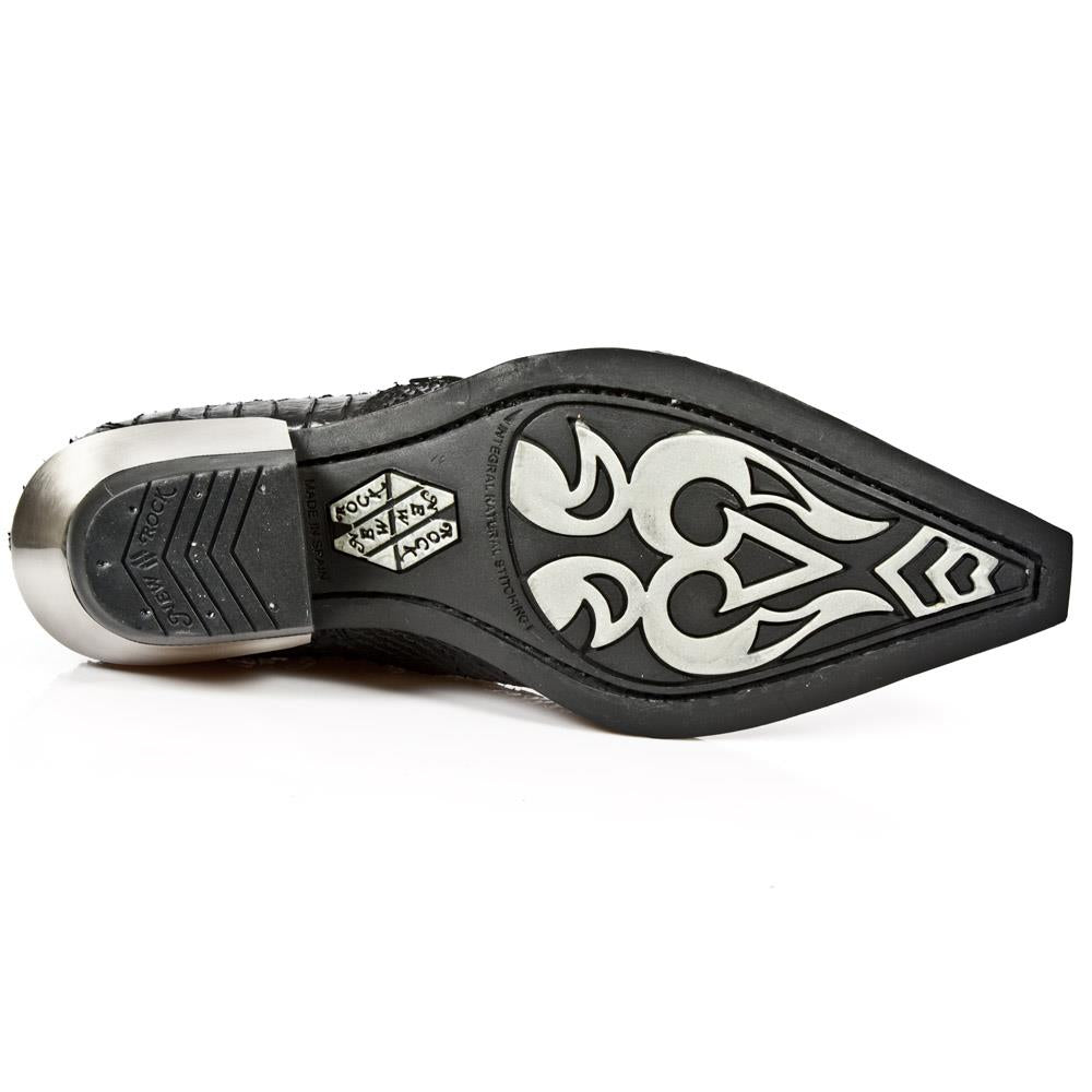 New Rock Embossed Python Black Leather Buckled Shoes-7934-S2