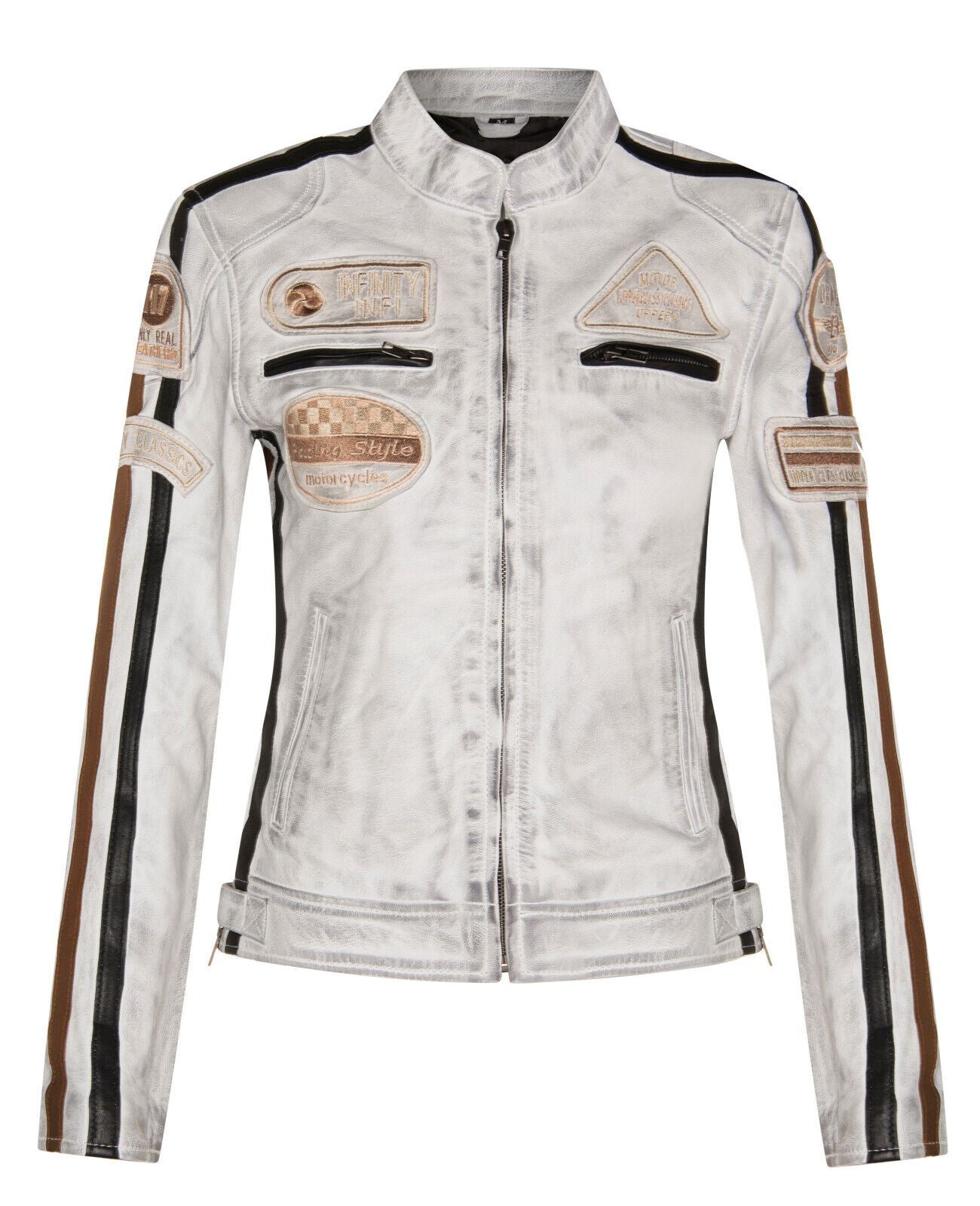 Womens Biker Racing Badges Leather Jacket-Eastleigh