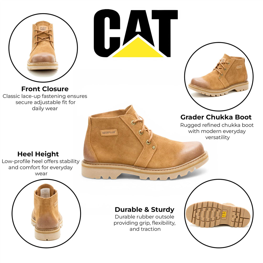 CAT (Caterpillar) Tan Leather Hiking Mid-Cut Chukka Ankle Boots - Grader