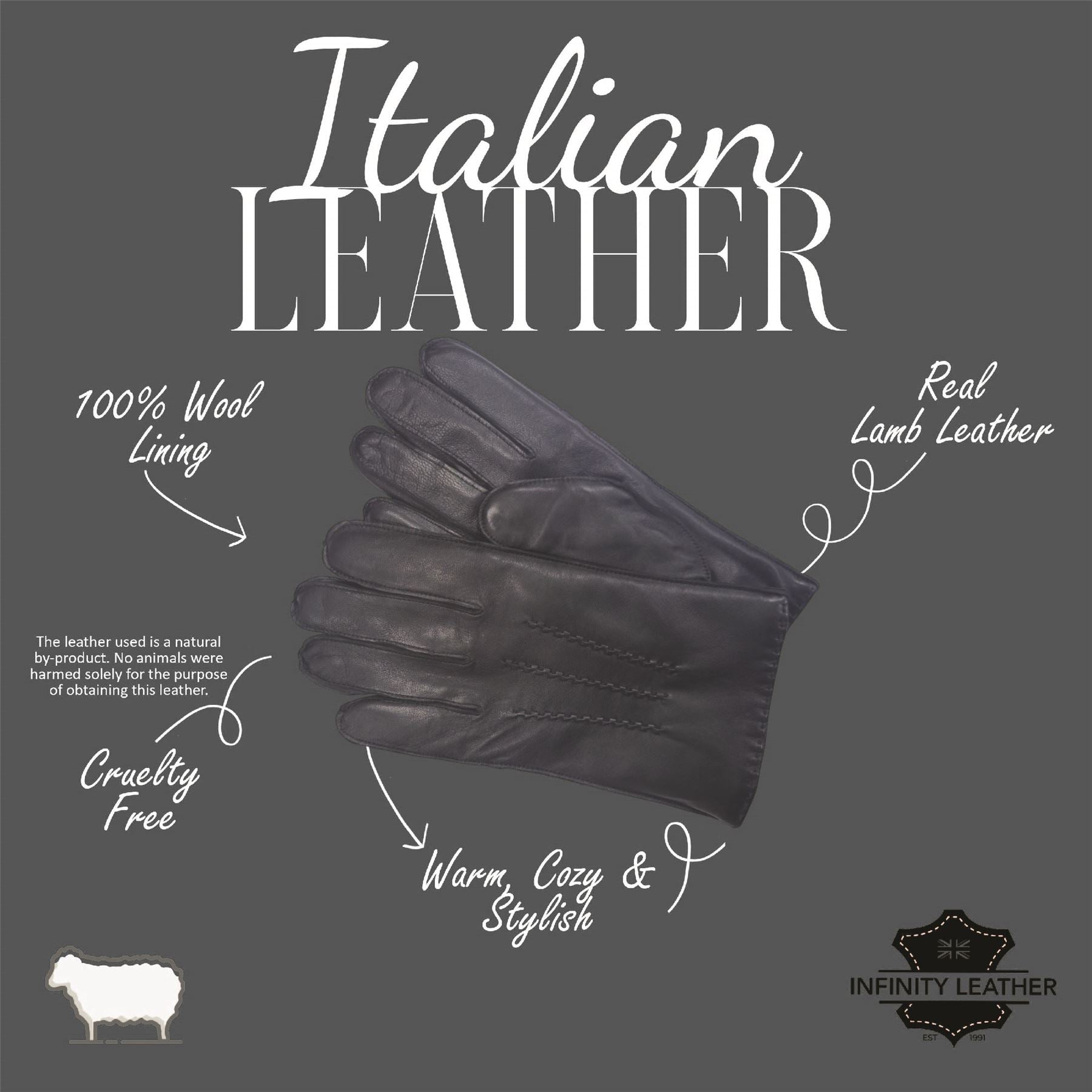 Men’s Italian Leather Warm Wool Lining Winter Stich Design Gloves - M-LGV-205