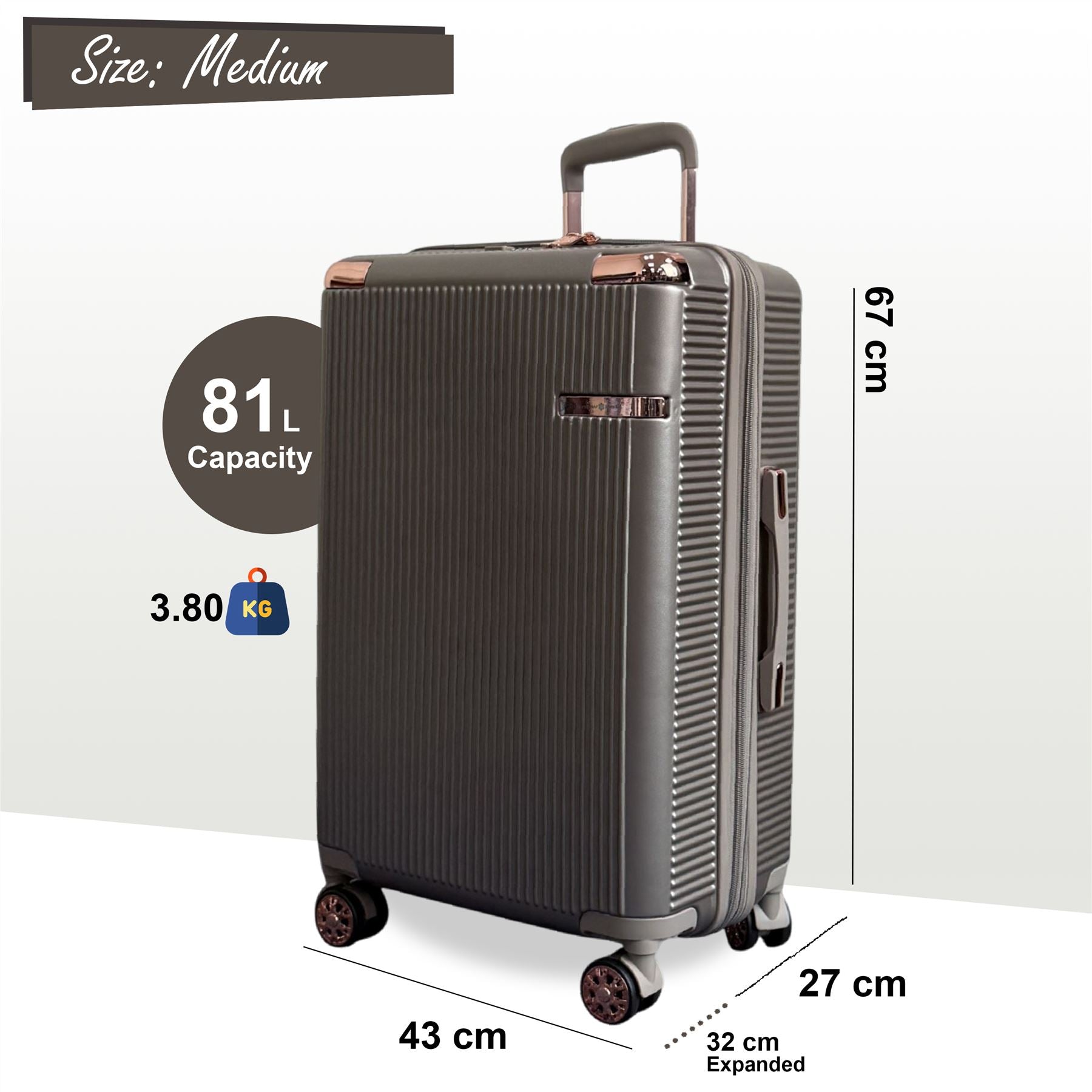 Cowra Medium Hard Shell Suitcase in Champagne ( Beige )
