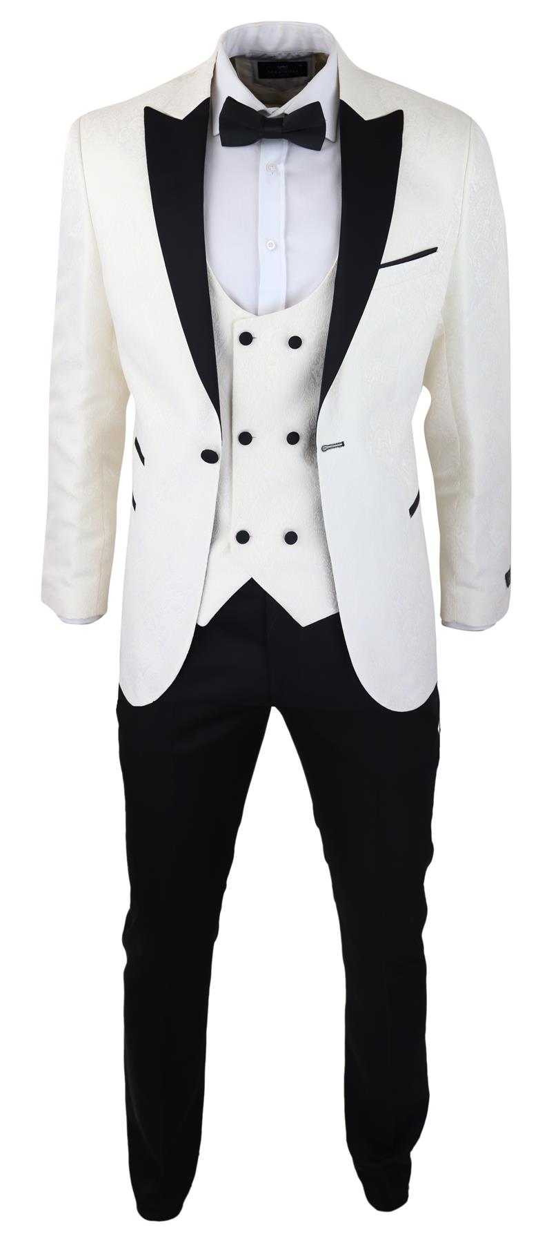 Mens Beige Tuxedo Blazer Waistcoat Brocade Ivory Satin Paisley Dinner Jacket - Upperclass Fashions 