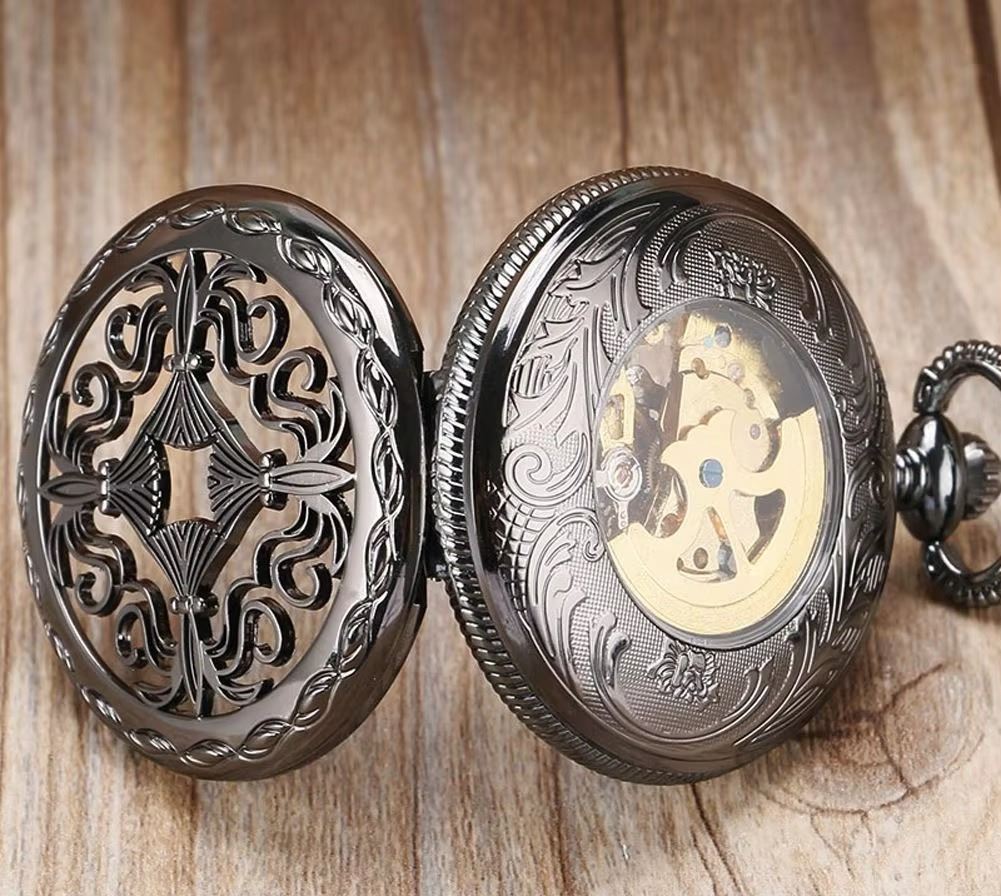 Antique Brass Alloy Skeleton Half Hunter Pocket Watch