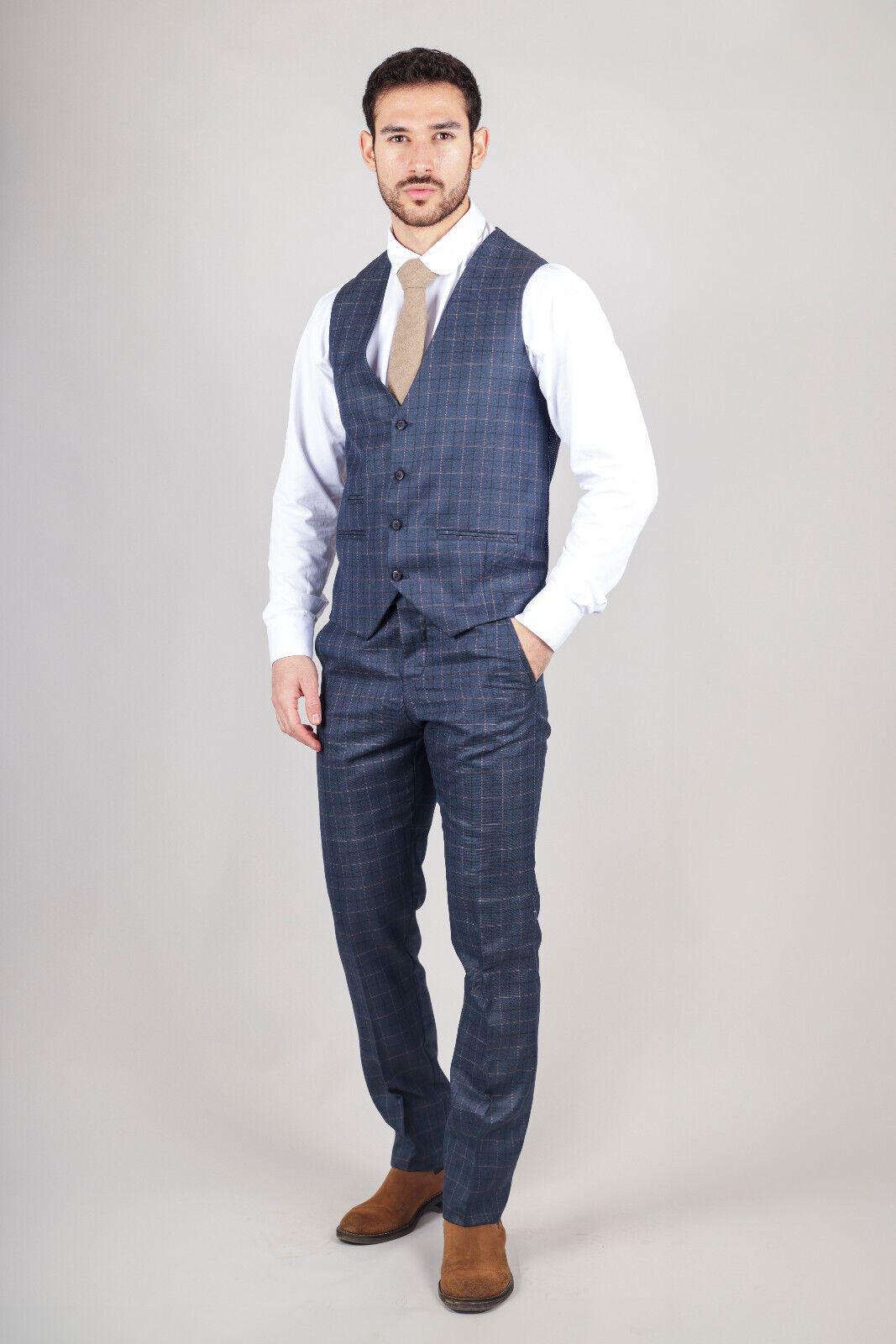 Mens IM2 Classic Plain Blue 3 Piece Suit