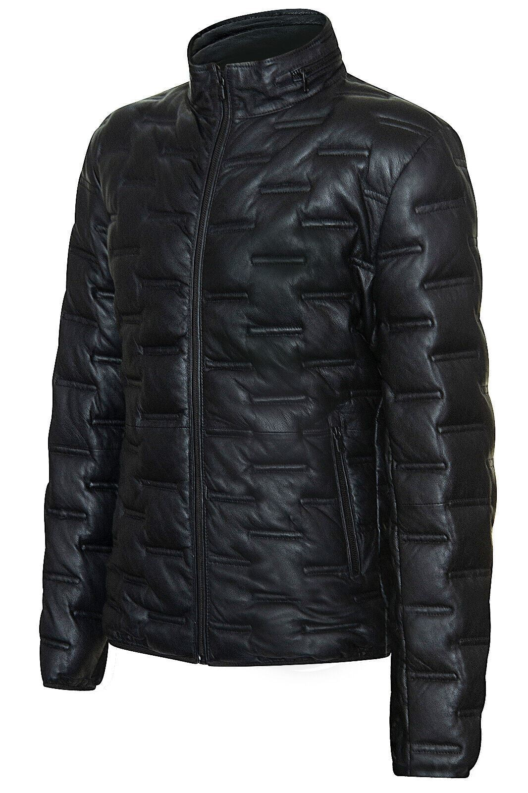 Mens Quilted Puffer Leather Bomber Jacket - Torpoint