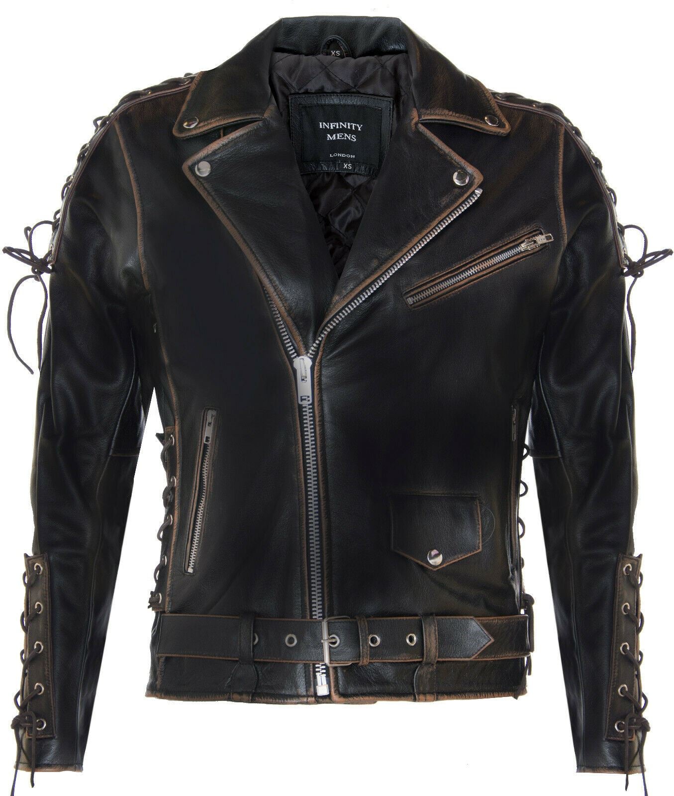 Mens Vintage Brando Leather Biker Jacket-Sandwich