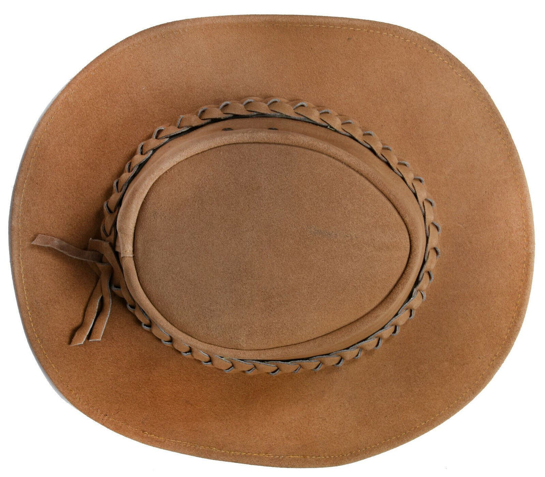 Australian Tan Western Style Cowboy Outback Real Suede Leather Aussie Bush Hat - Upperclass Fashions 