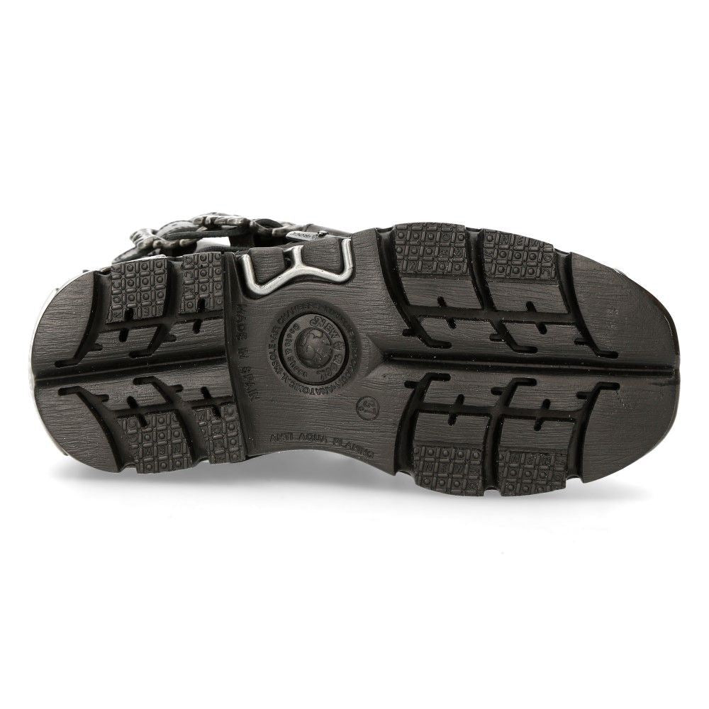 New Rock Silver Cross Black Leather Biker Boots-407-S1