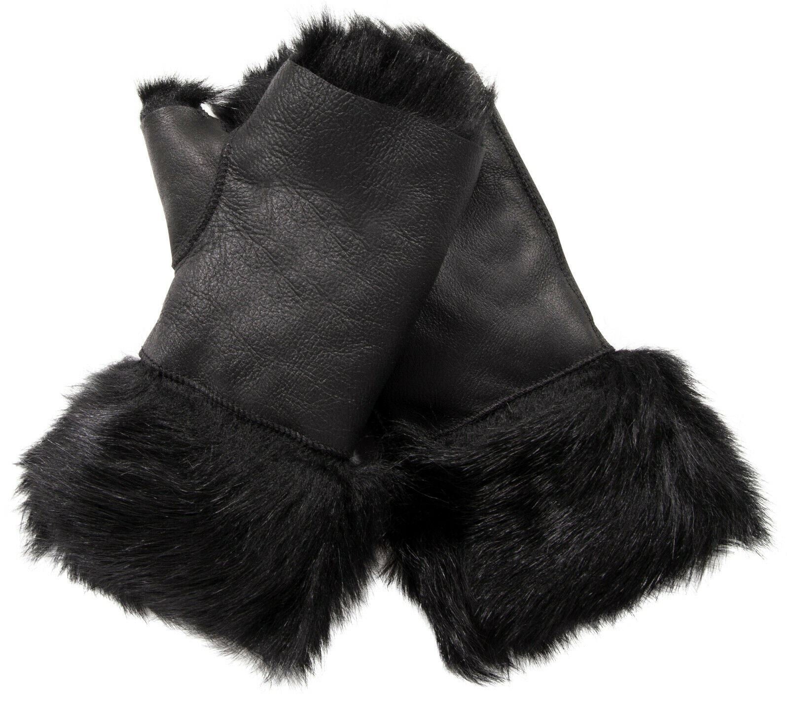 Womens Shearling Mittens Fingerless Cuffs Toscana Suede Sheepskin Fur