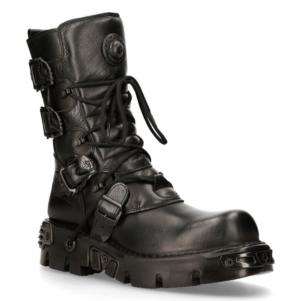 New Rock Black Leather Mid-Calf Boots-391-S18