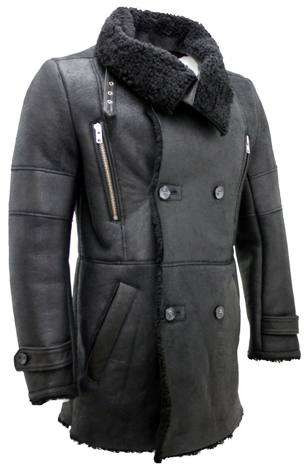 Mens Warm Sheepskin Leather Reefer Coat-Ledbury