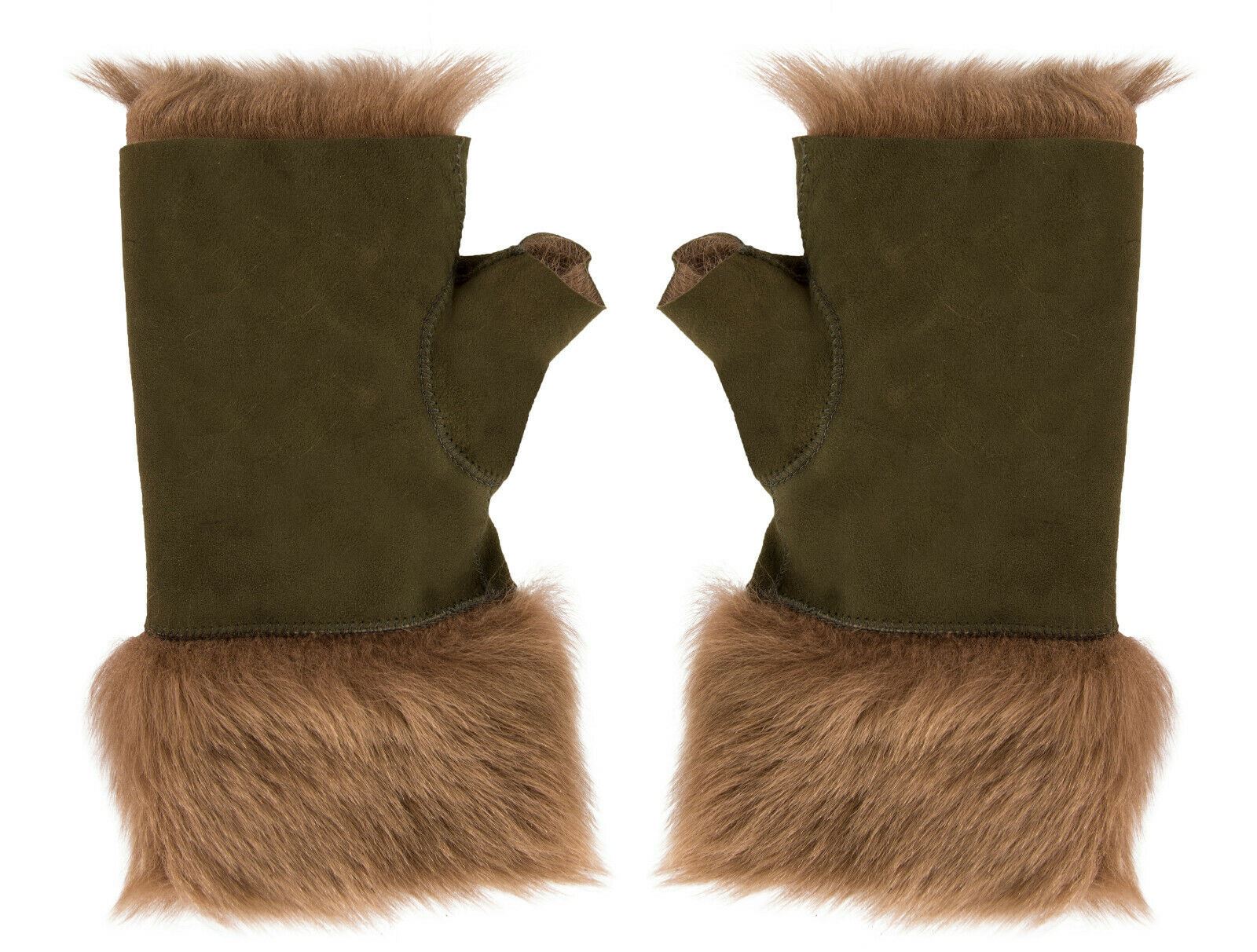 Womens Shearling Mittens Fingerless Cuffs Toscana Suede Sheepskin Fur
