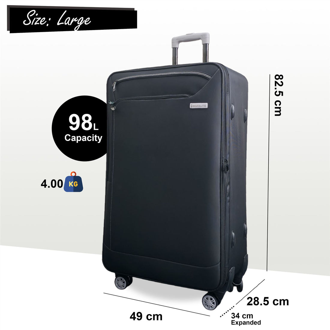 Handa Large Soft Shell Suitcase in Black