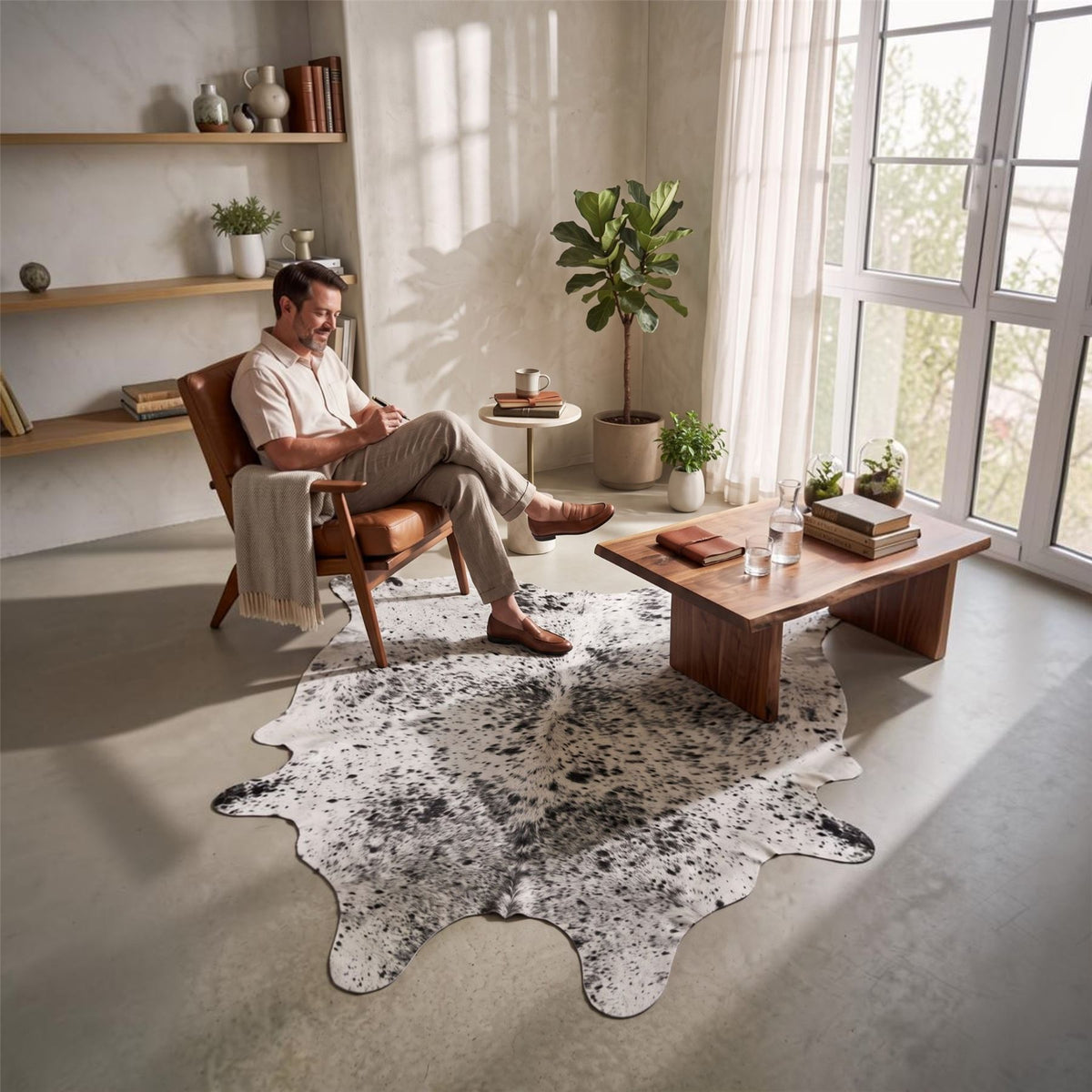 Genuine Cowhide Natural Leather Hairon Rug - Salt & Papper