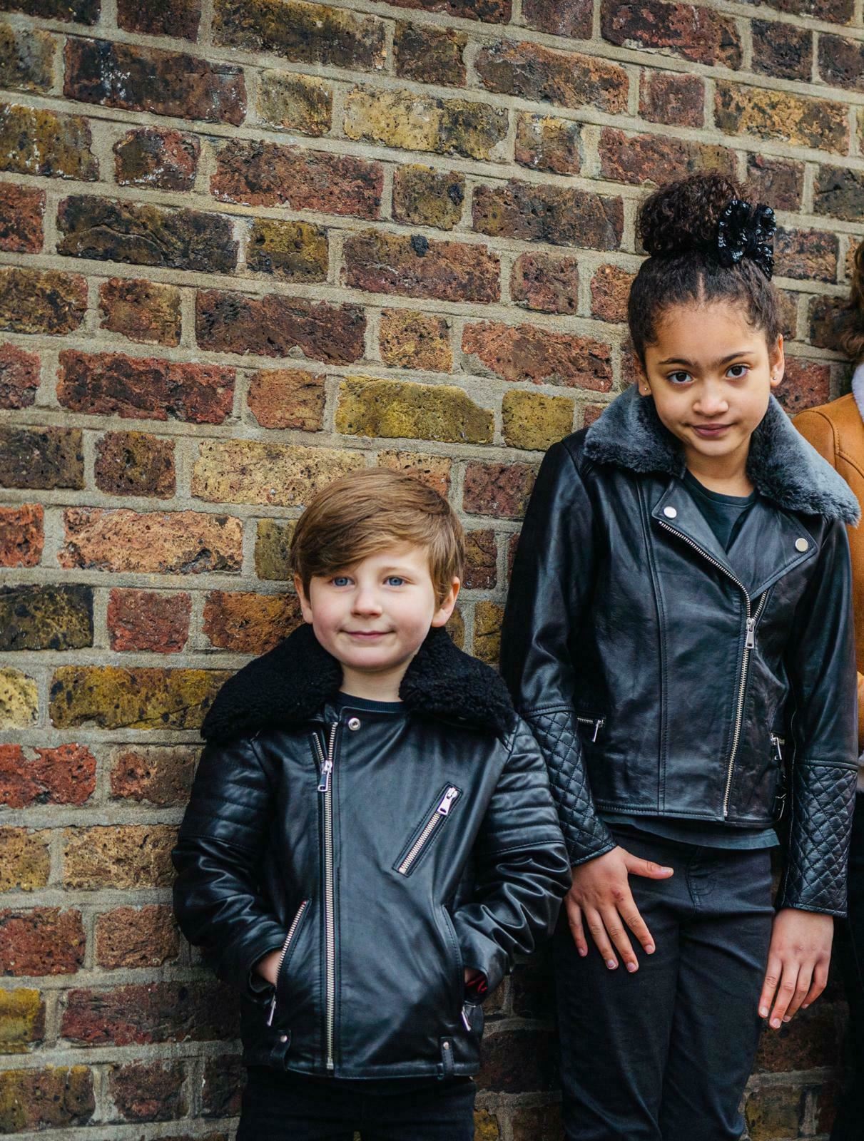 Kids Girls 100% Leather Detachable Collar Biker Jackets (3-13 Years)