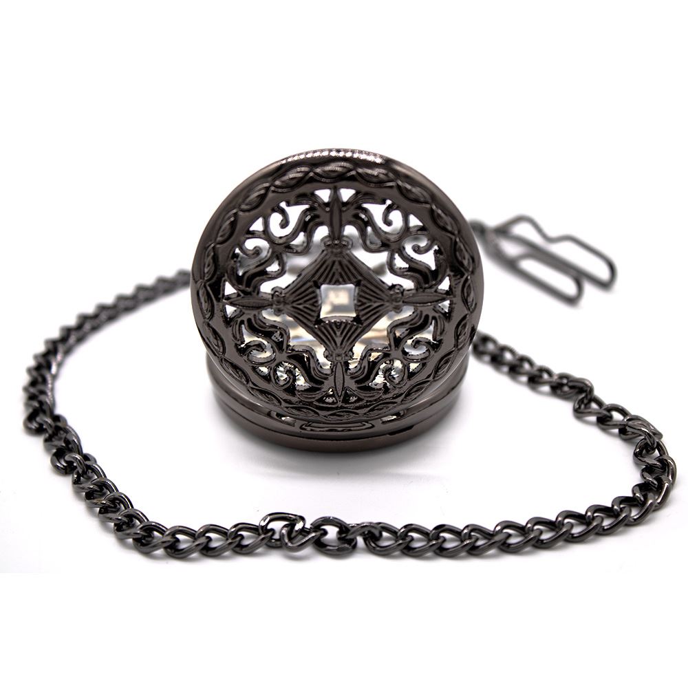 Vintage Black Alloy Mechanical Skeleton Brass Pocket Watch