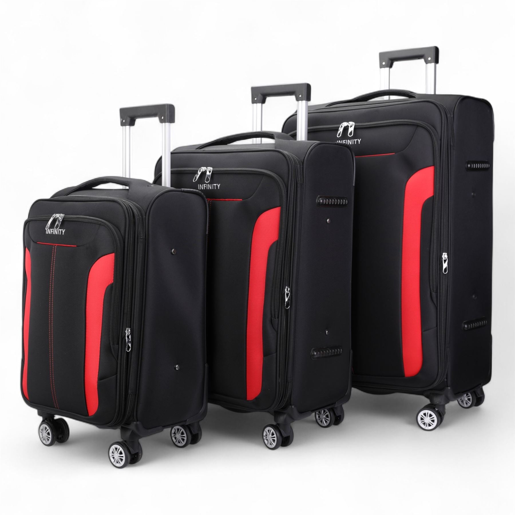 Black Expandable Soft Shell Suitcase 8 Wheel Luggage Set Travel Light Carry On Cabin Bag