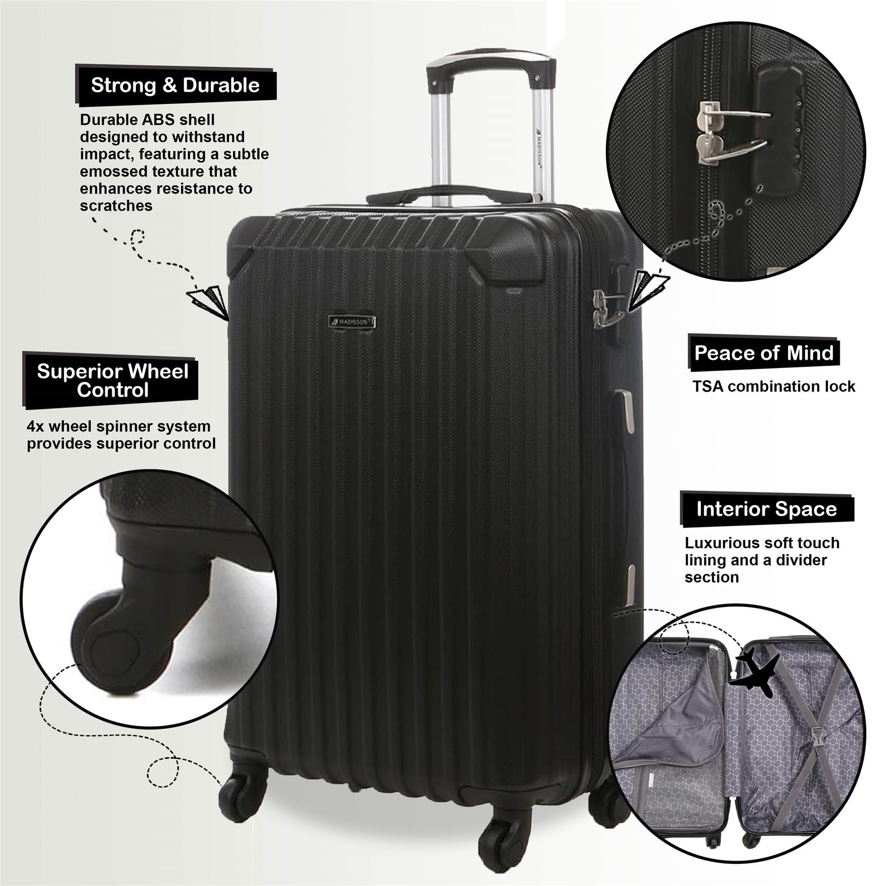 Corowa Set of 4 Hard Shell Suitcase in Black