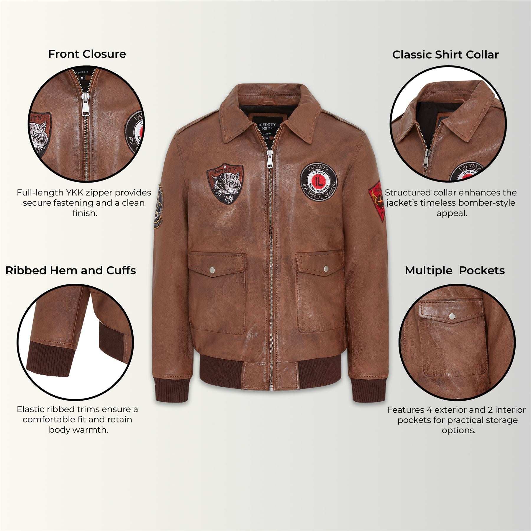 Men’s Leather Bomber G-1 Aviator Collar Jacket - Maverick