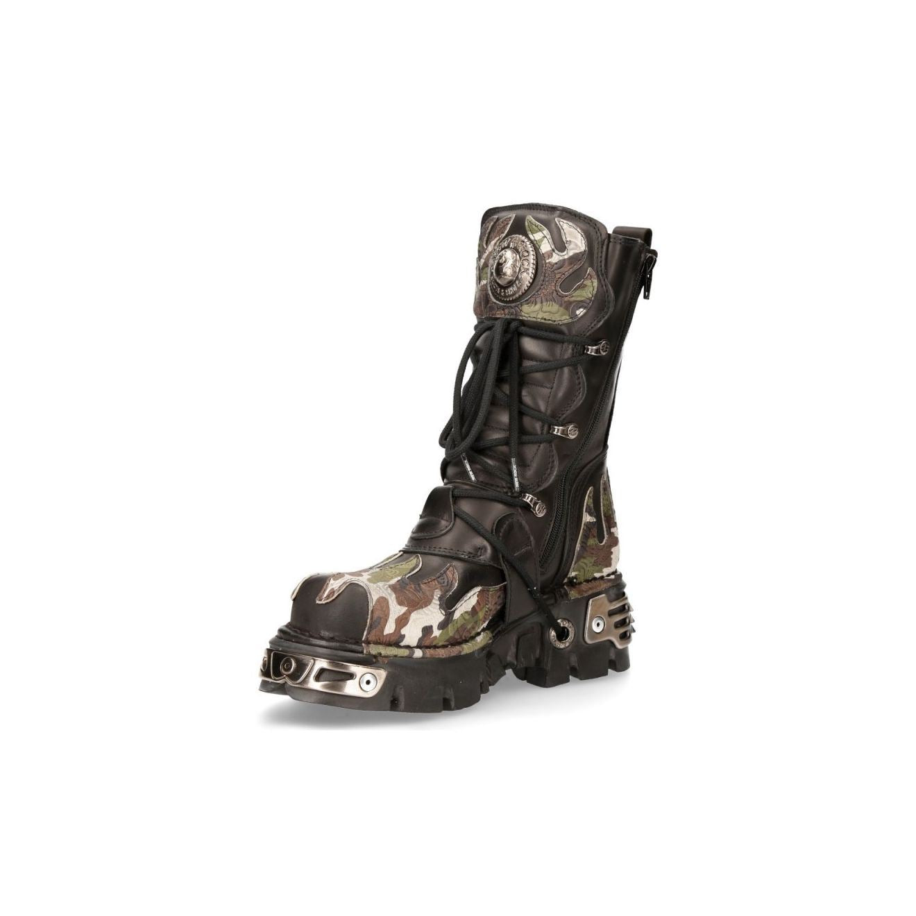 New Rock Flame Accented Camouflage Leather Biker Boots- M-591-S15