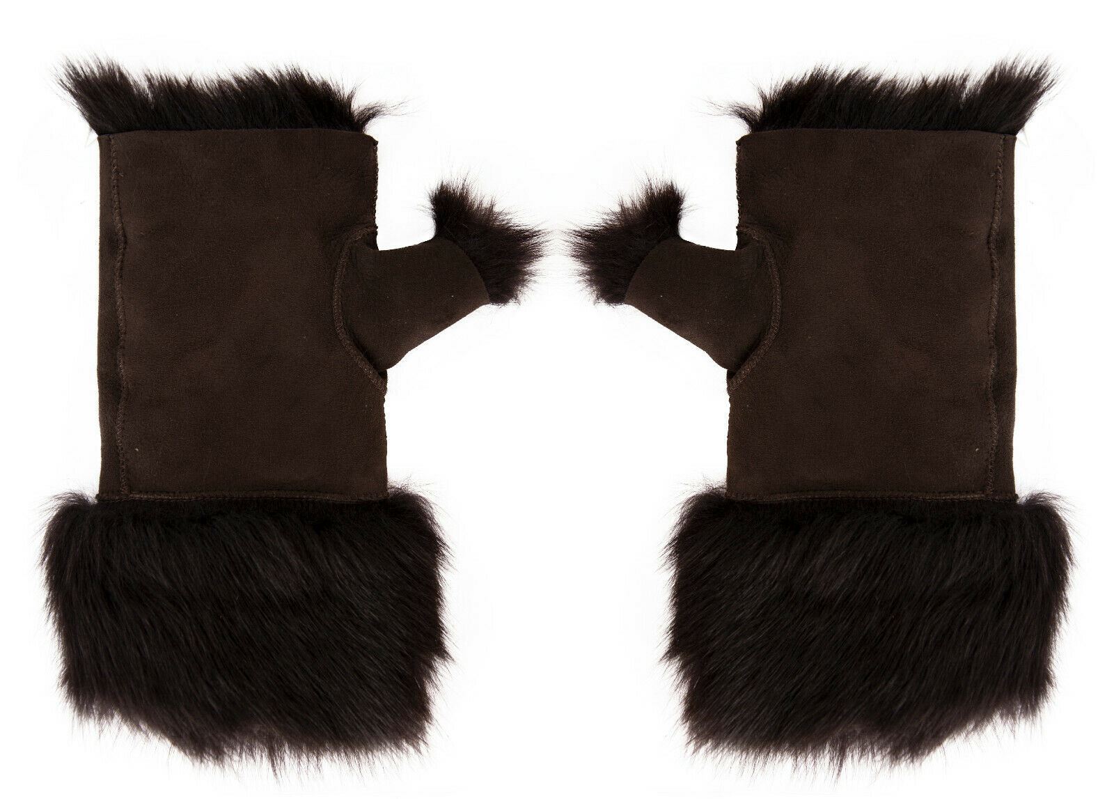 Womens Shearling Mittens Fingerless Cuffs Toscana Suede Sheepskin Fur