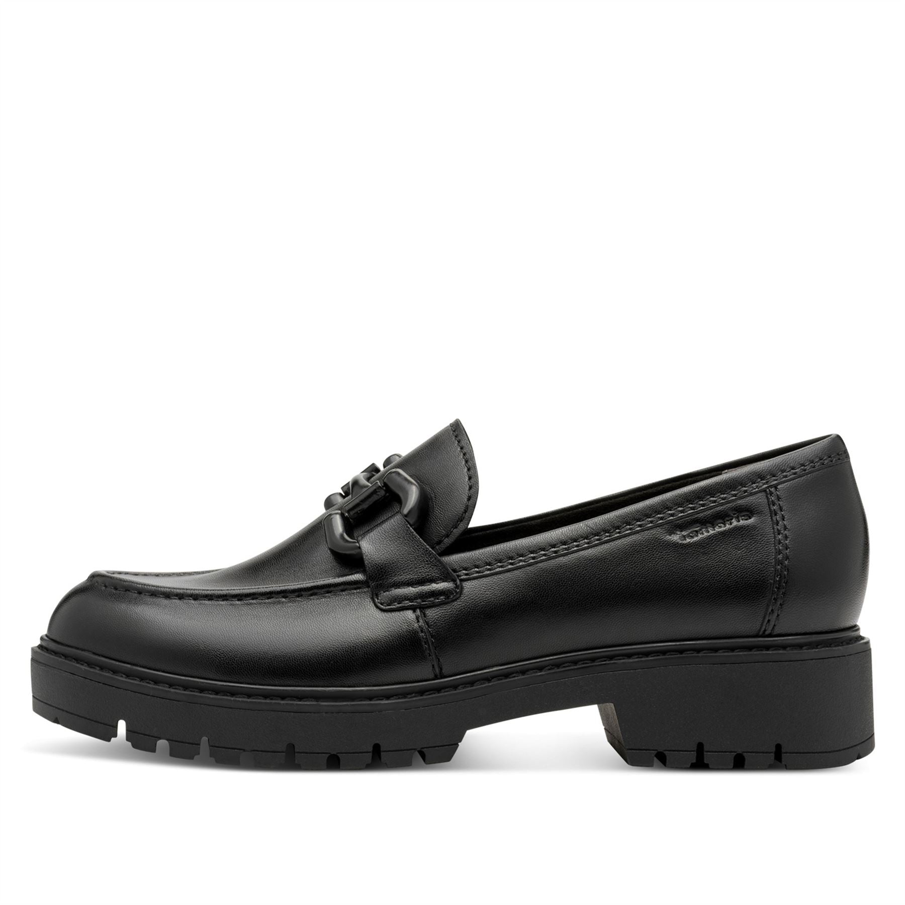 Tamaris Womens Black Leather Loafers Slip-On Platform Shoes