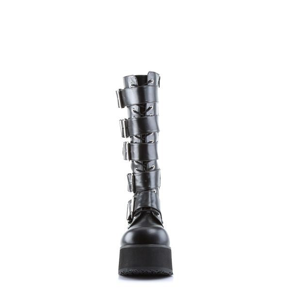 Demonia Trashville 518 Black Vegan Leather Mid Calf Boots - Upperclass Fashions 