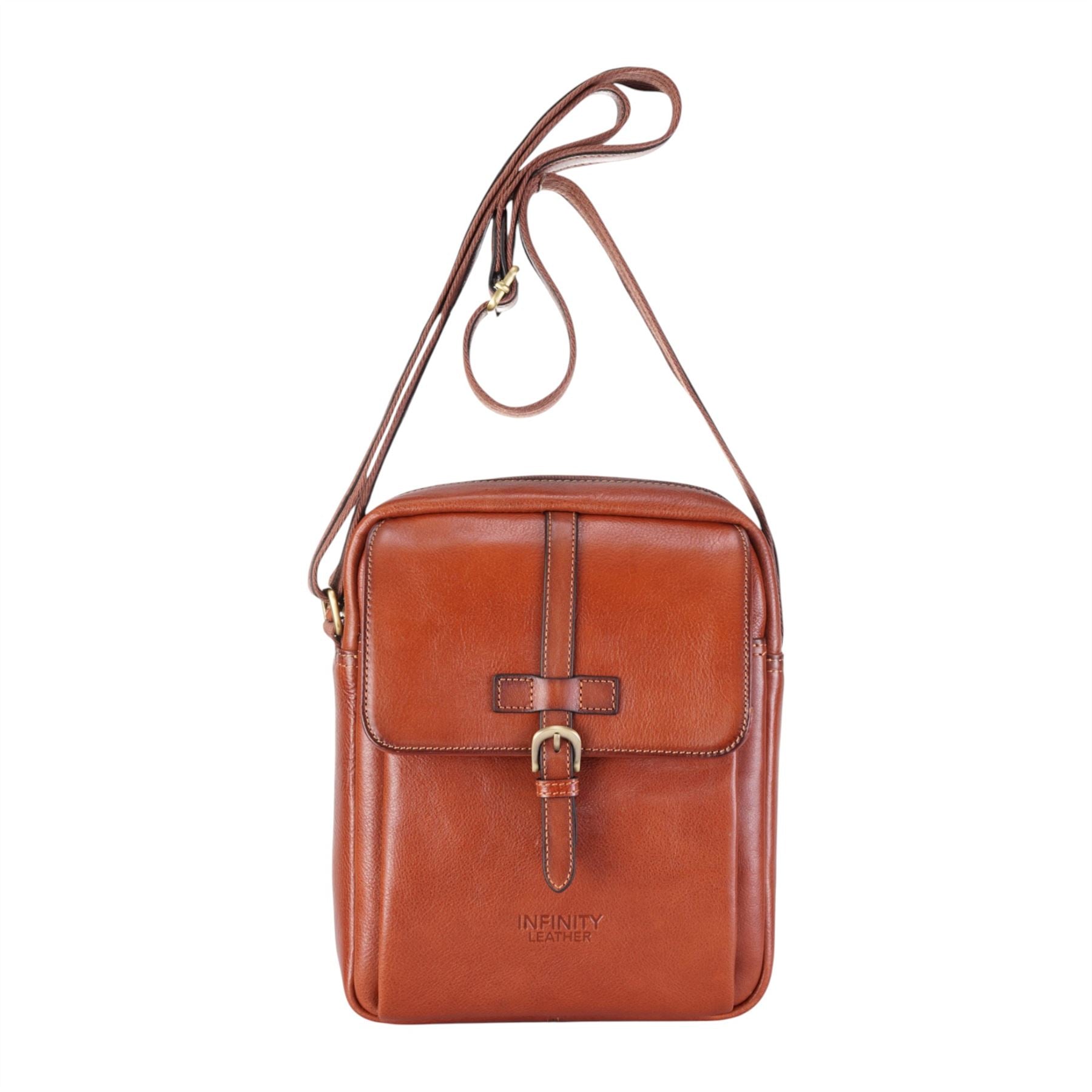 Genuine Leather Tan Vintage Crossbody Messenger Travel Bag - Ashby