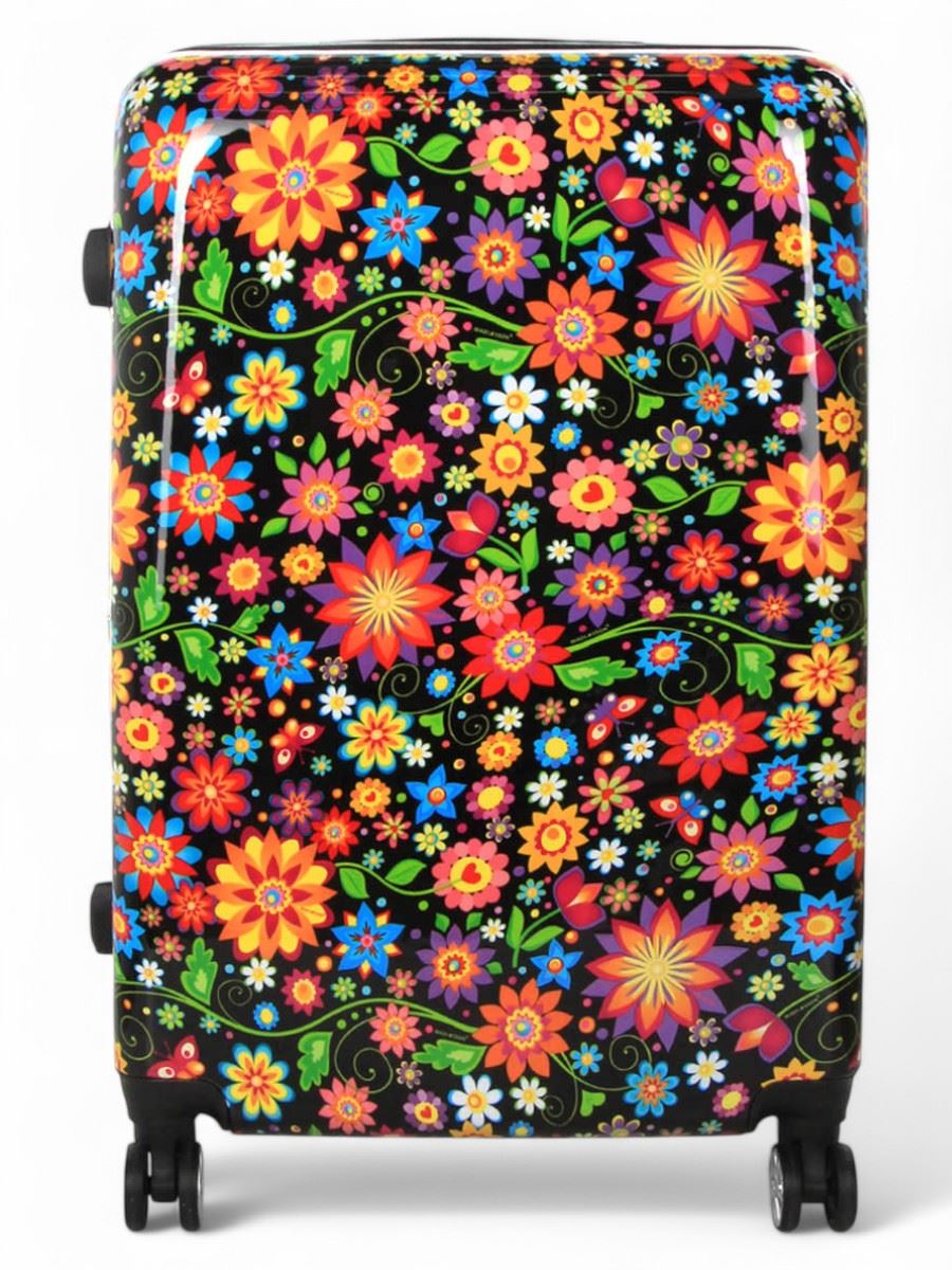 Ballina Large Hard Shell Suitcase in Black Flower