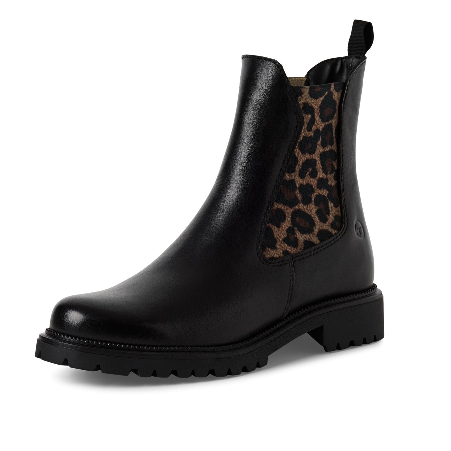 Tamaris Womens Black Leopard Leather Classic High Chelsea Ankle Boots