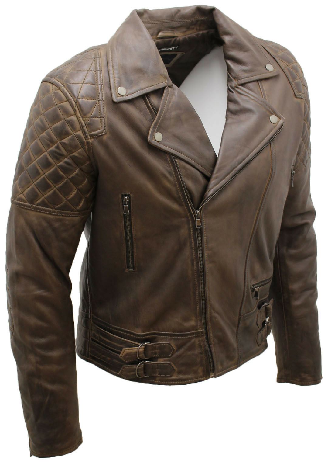 Mens Quilted Leather Biker Jacket-Stonehouse