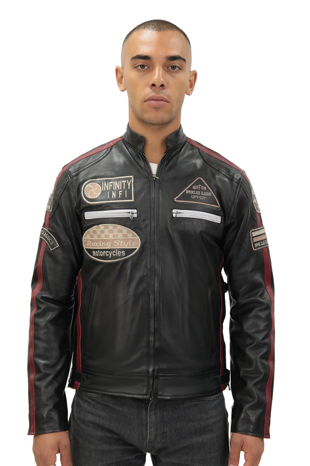 Mens Versatile Leather Biker Jacket-Stone
