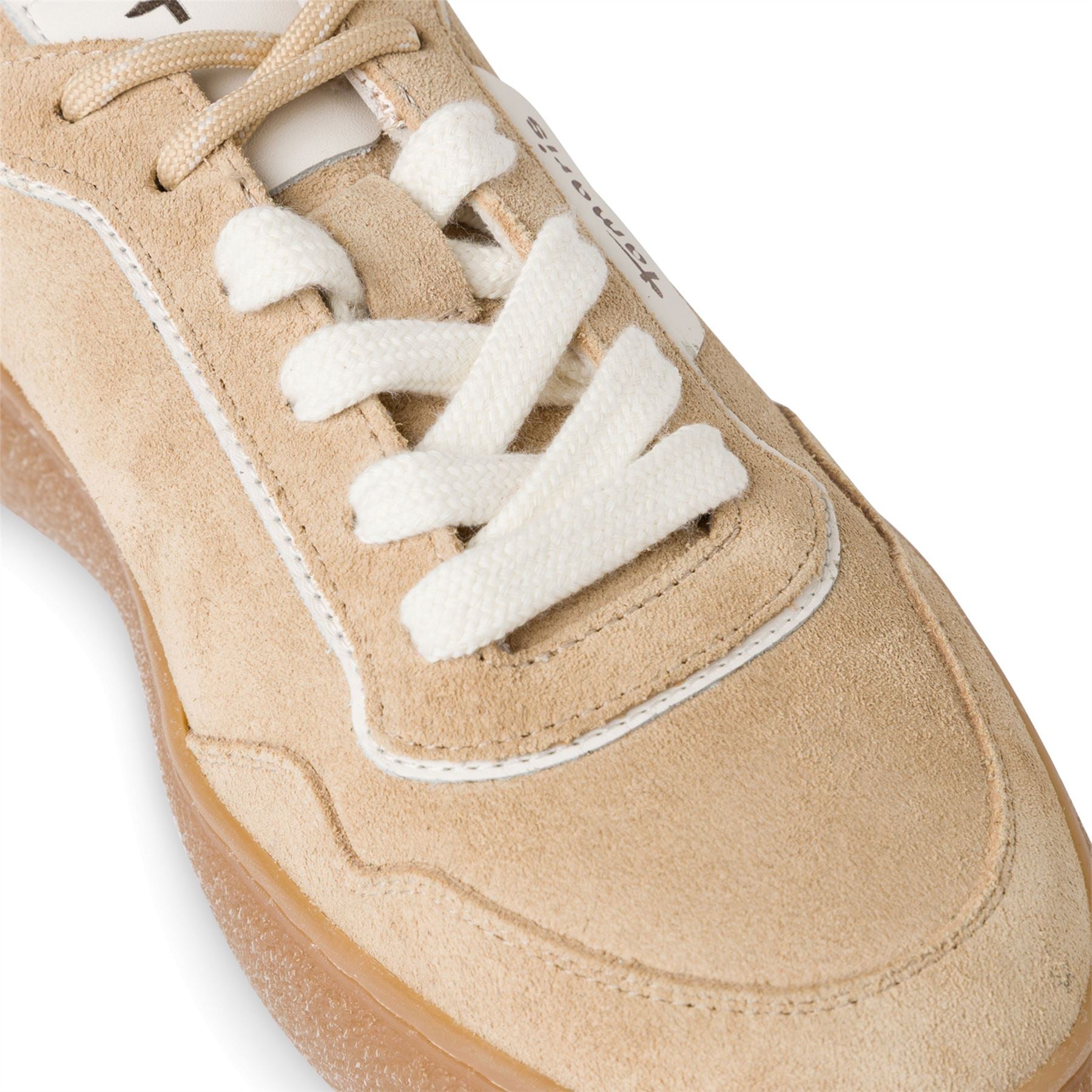 Tamaris Womens Beige White Leather Fashion Stripe Lace Up Sneakers