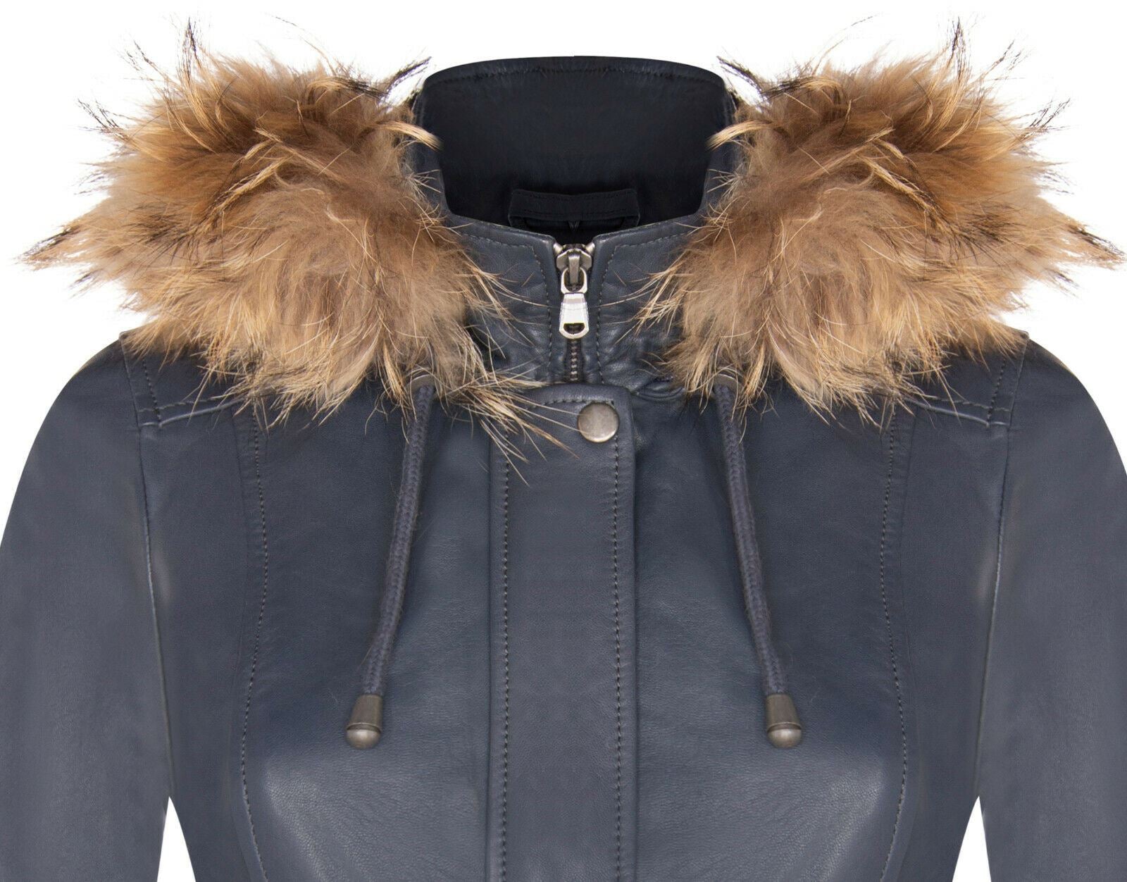 Womens Warm Leather Hooded Parka Jacket-Northwich