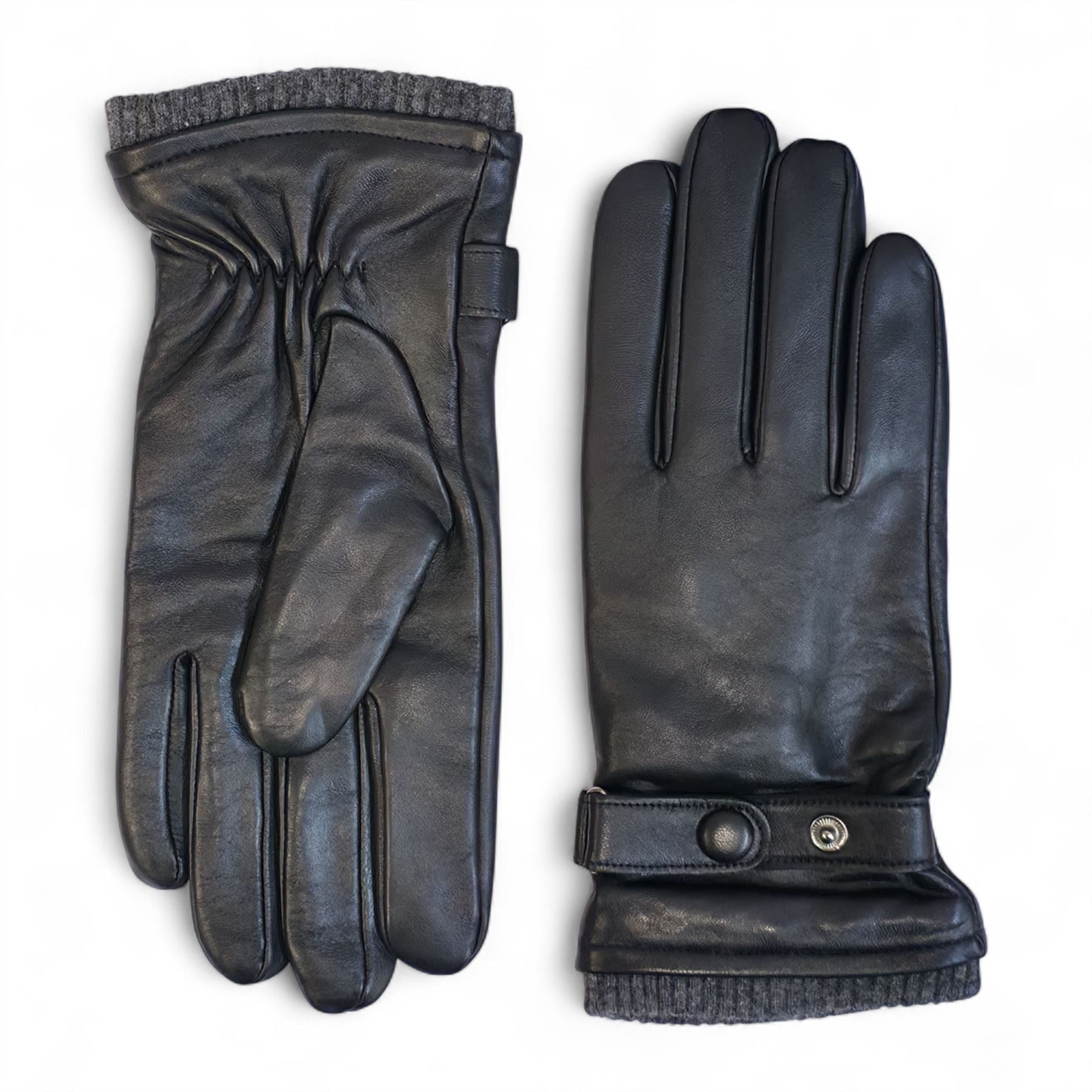 Men’s Italian Leather Warm Wool Lining Winter Knit Rib Gloves - M-LGV-105